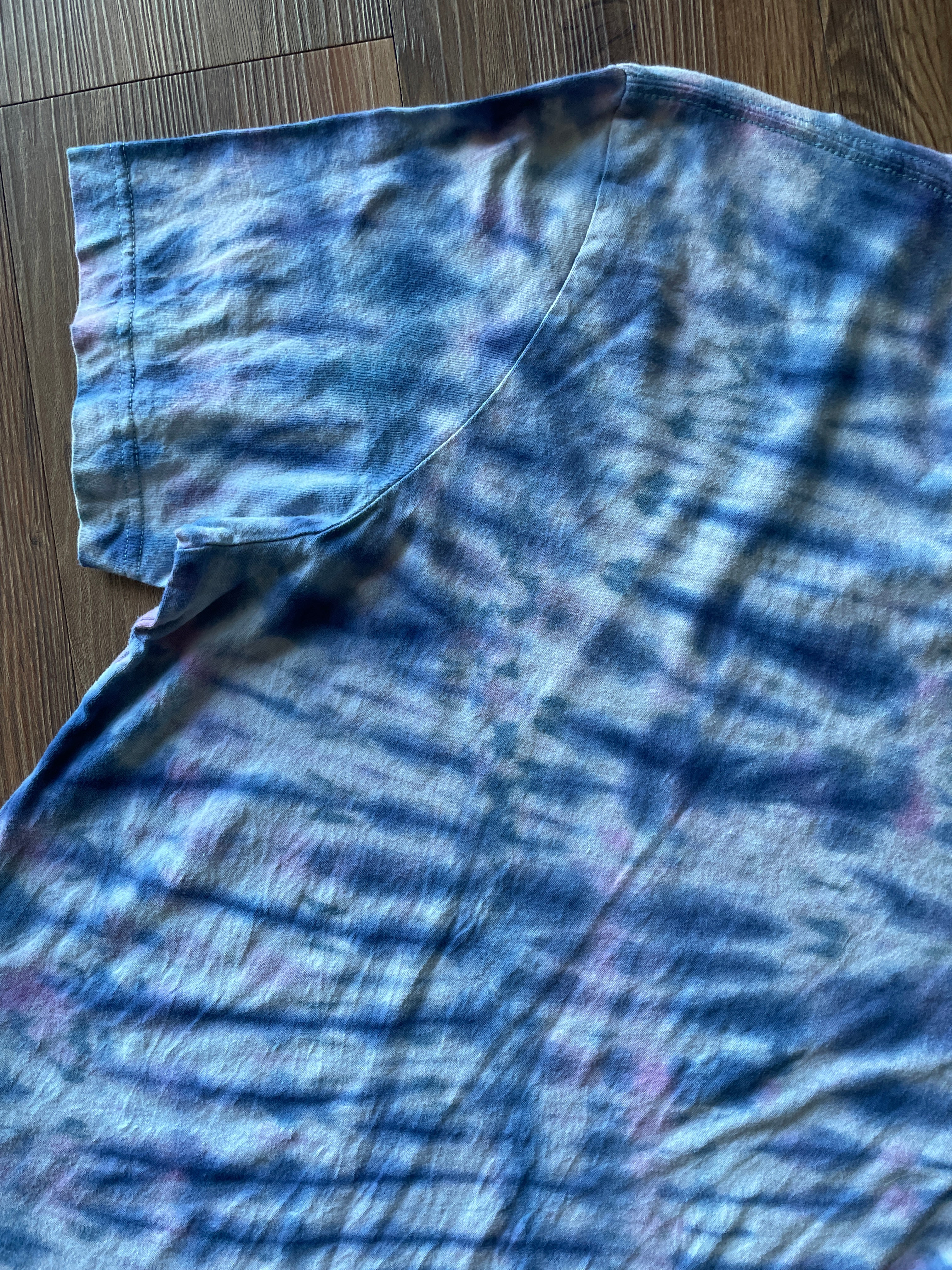 2XL Men’s You Can't Define Normal Handmade Tie Dye T-Shirt | Pastel Blue and Purple Pleated Tie Dye Short Sleeve