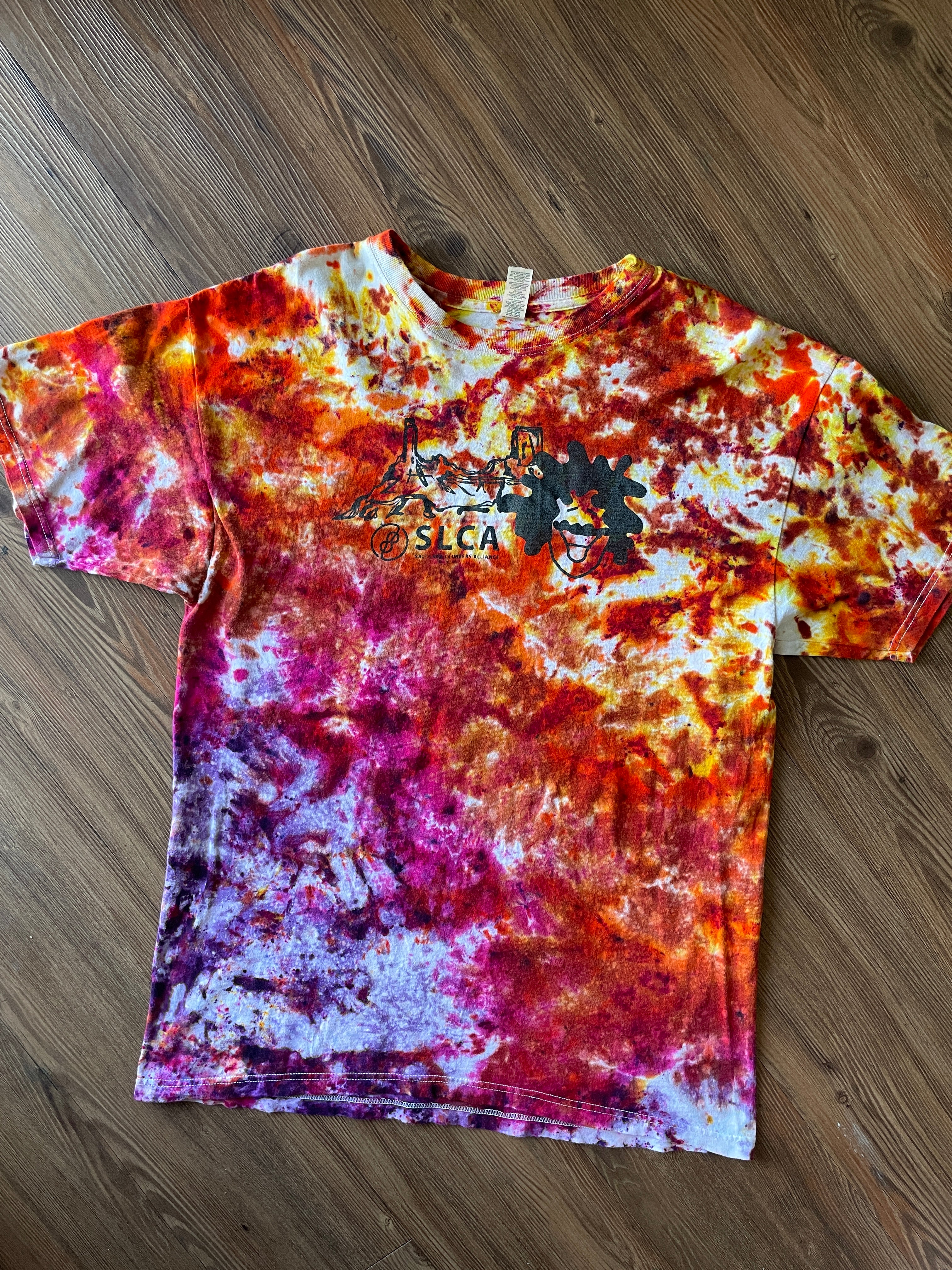 Large Men’s Salt Lake Climbers Gnarly Dood Handmade Tie Dye T-Shirt | Desert Climbing Colors Galaxy Tie Dye Short Sleeve