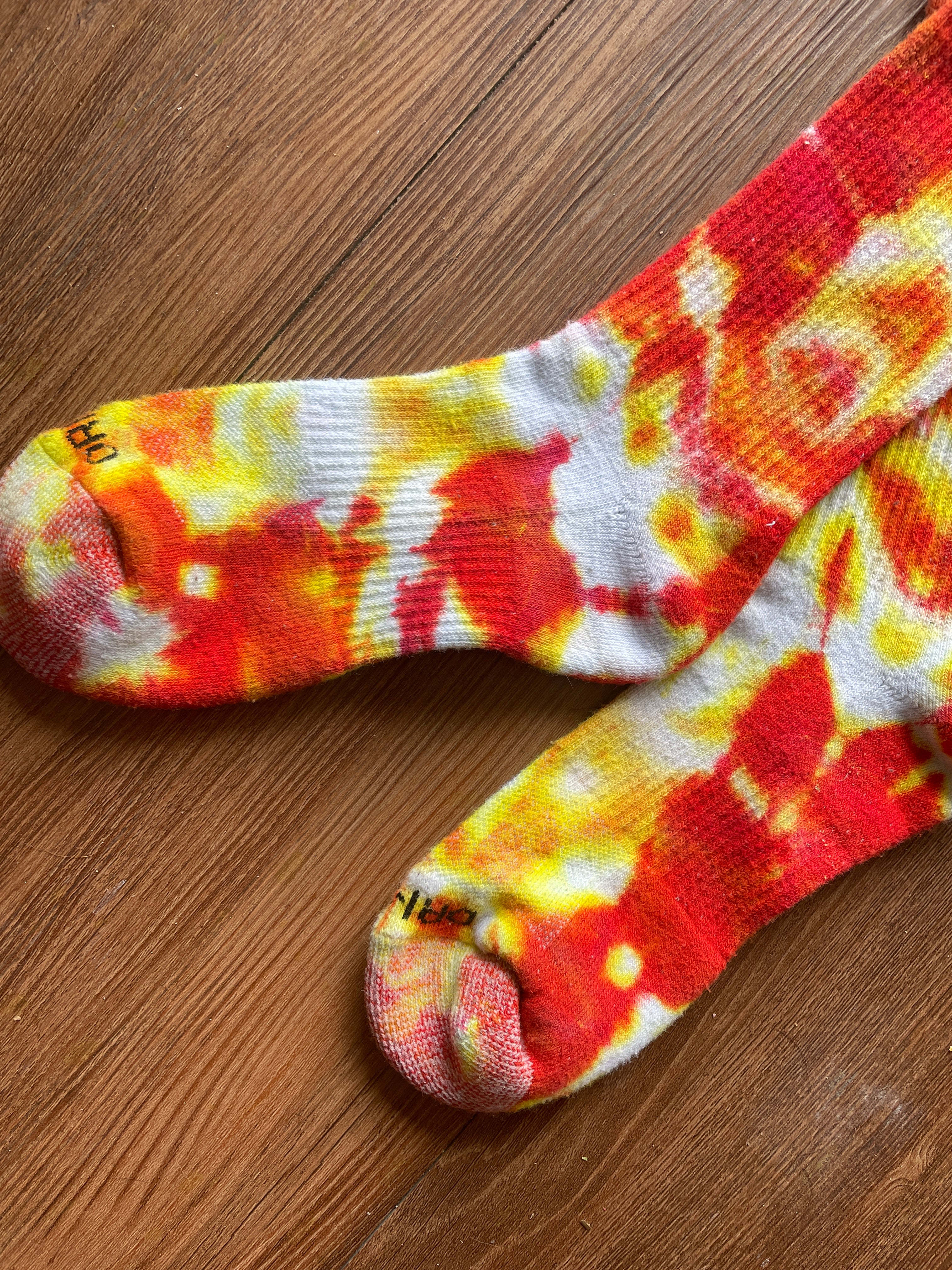 Red, Yellow, and White Tie Dye Nike Dri-FIT Training Socks - Size Medium (Men's 6-8/Women's 7-10)