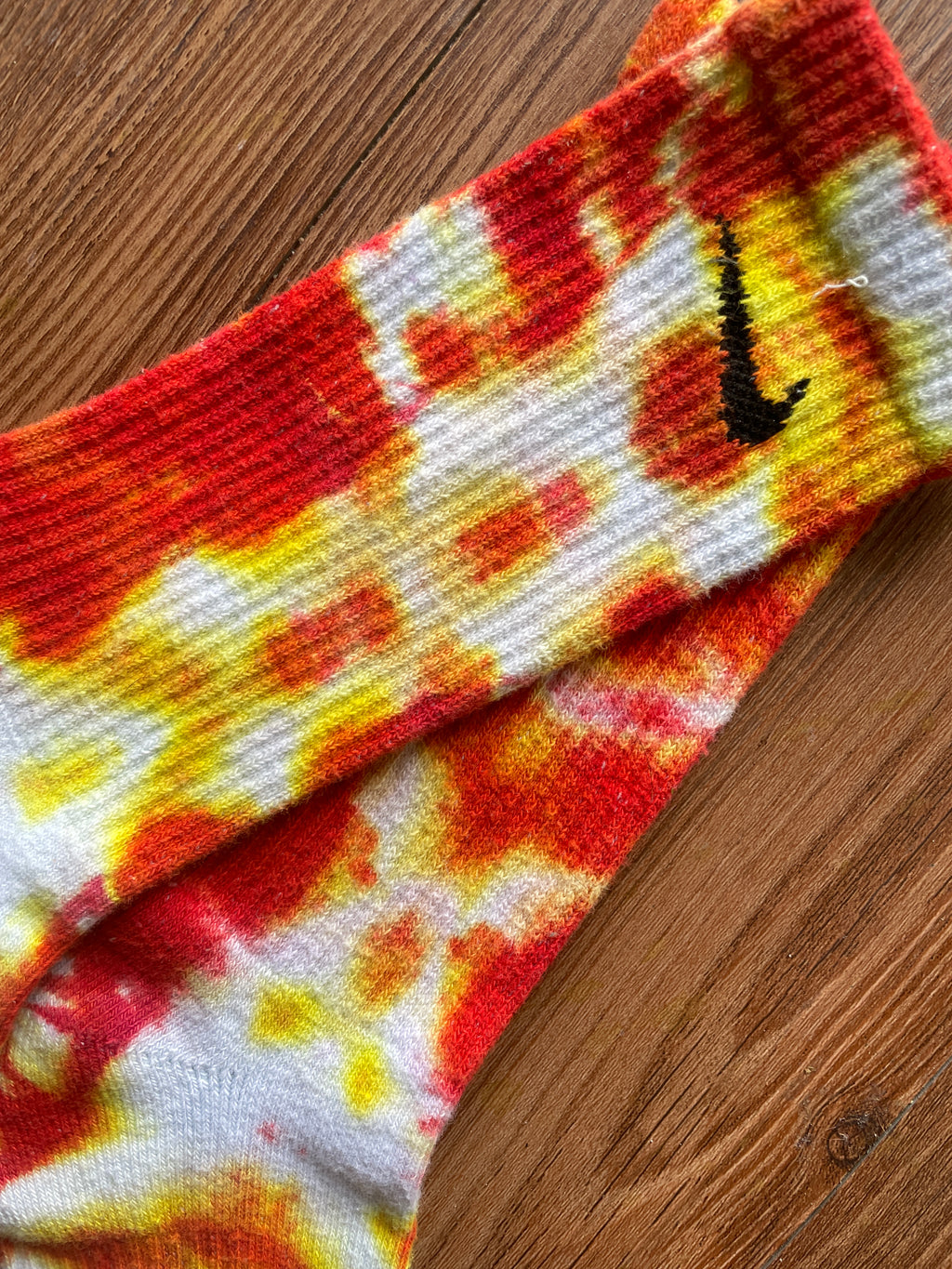 Red, Yellow, and White Tie Dye Nike Dri-FIT Training Socks - Size Medium (Men's 6-8/Women's 7-10)