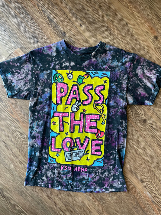 Medium Men’s Pass The Love Handmade Reverse Tie Dye T-Shirt | Black and Purple Crumpled Tie Dye Short Sleeve
