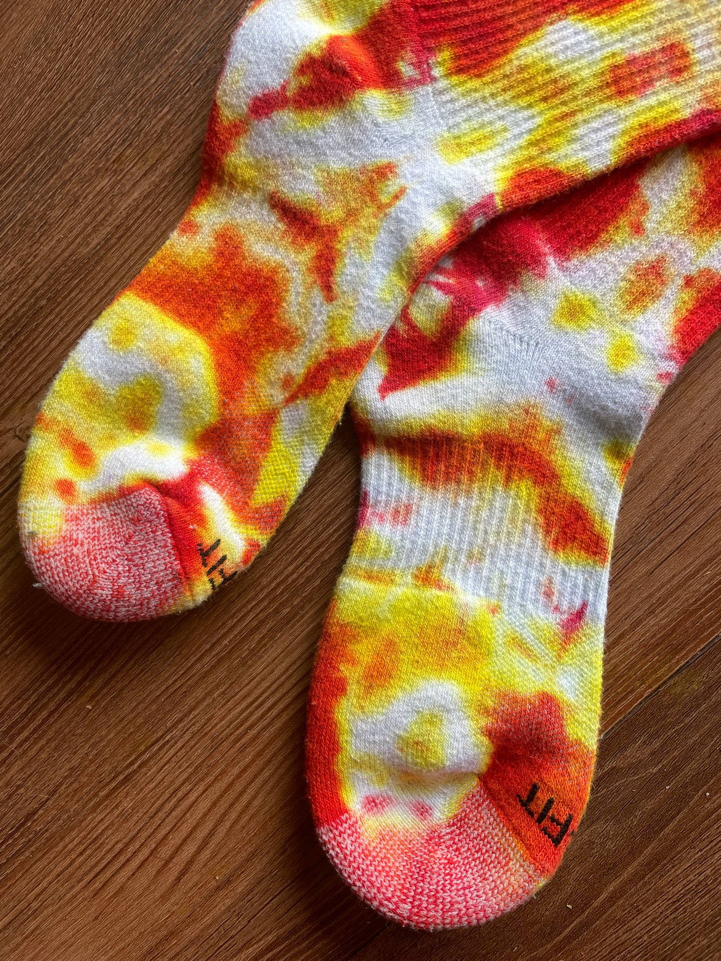 Red, Yellow, and White Tie Dye Nike Dri-FIT Training Socks - Size Medium (Men's 6-8/Women's 7-10)