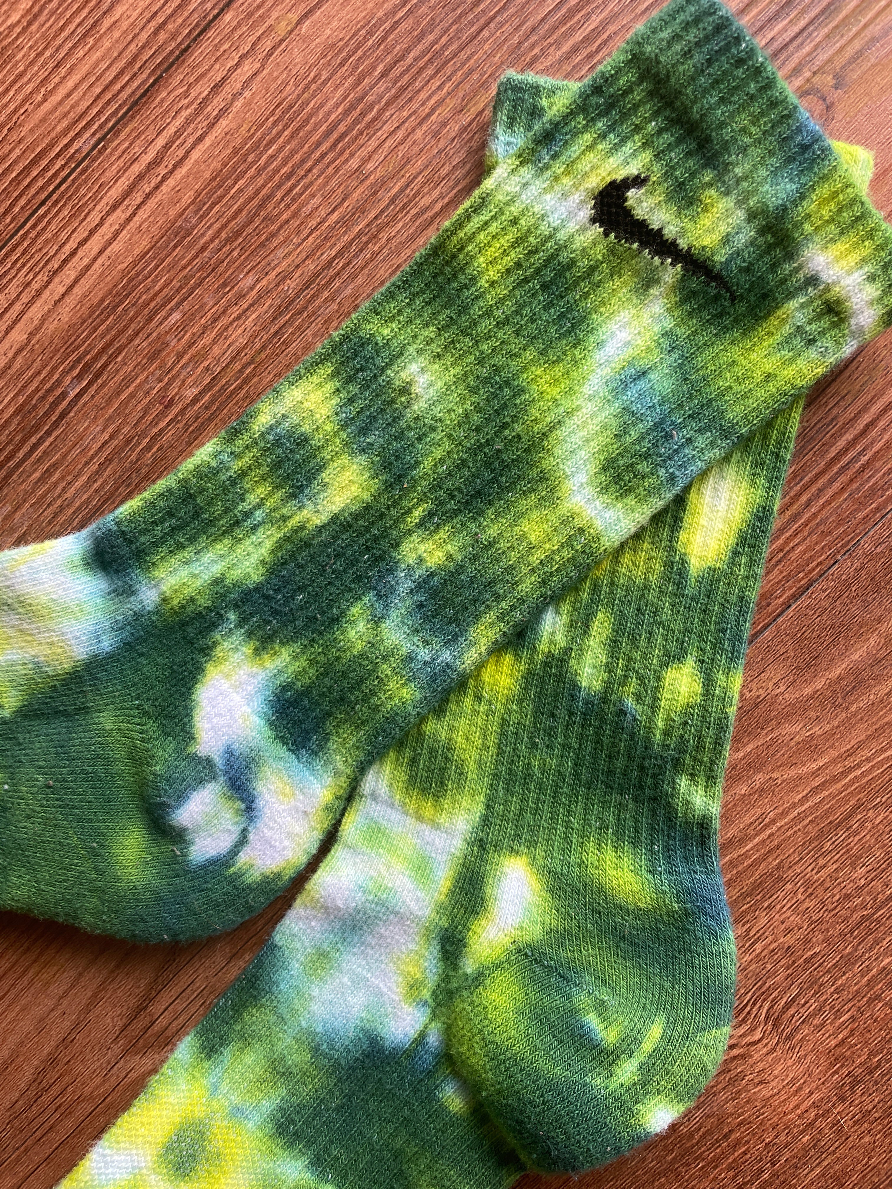 Bright Green, Blue, and White Tie Dye Nike Dri-FIT Training Socks - Size Medium (Men's 6-8/Women's 7-10)