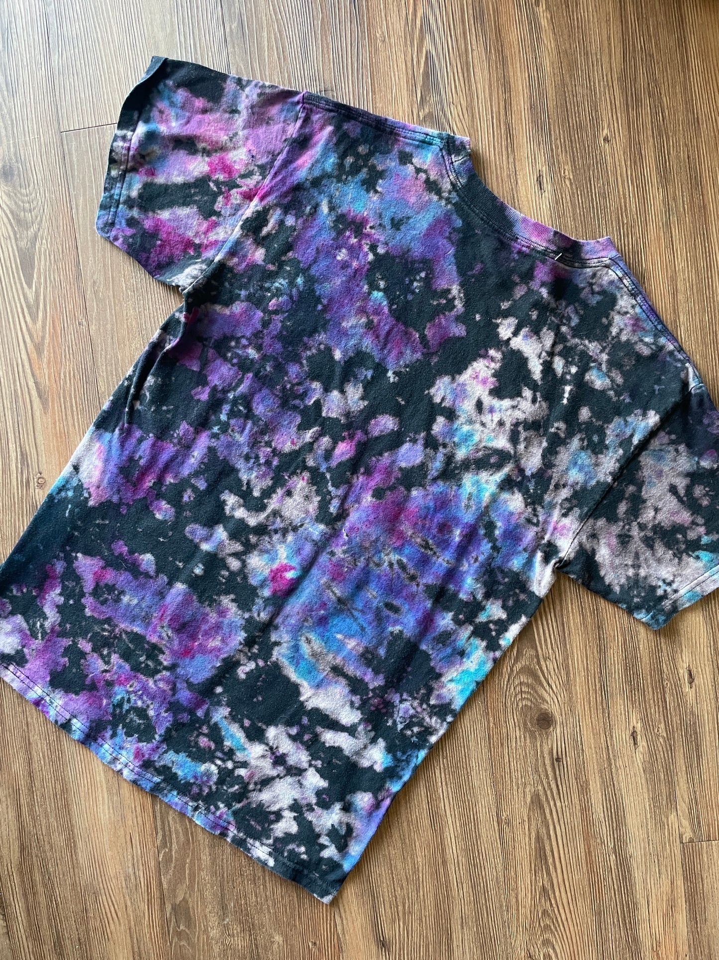 Medium Men’s Pass The Love Handmade Reverse Tie Dye T-Shirt | Black and Purple Crumpled Tie Dye Short Sleeve