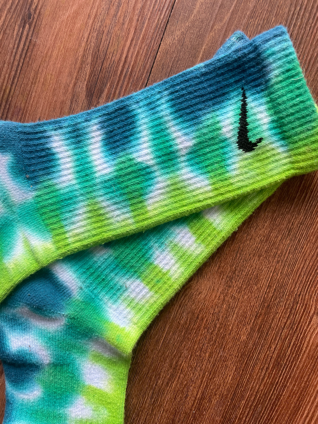 Blue, Green, and Teal Tie Dye Nike Dri-FIT Training Socks - Size Medium (Men's 6-8/Women's 7-10)