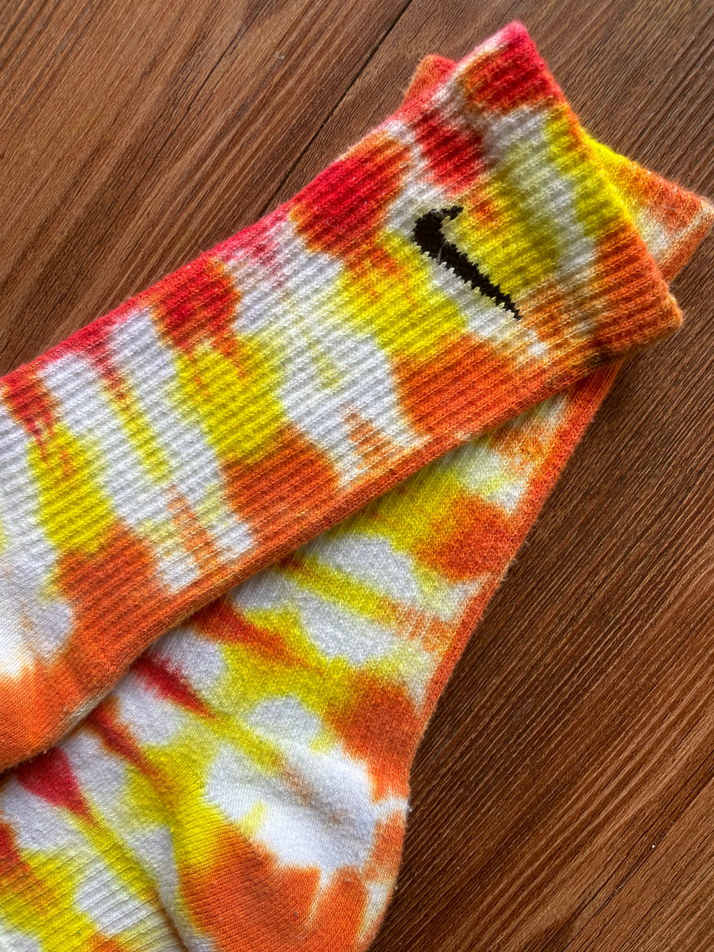 Red, Orange, and Yellow Tie Dye Nike Dri-FIT Training Socks - Size Medium (Men's 6-8/Women's 7-10)