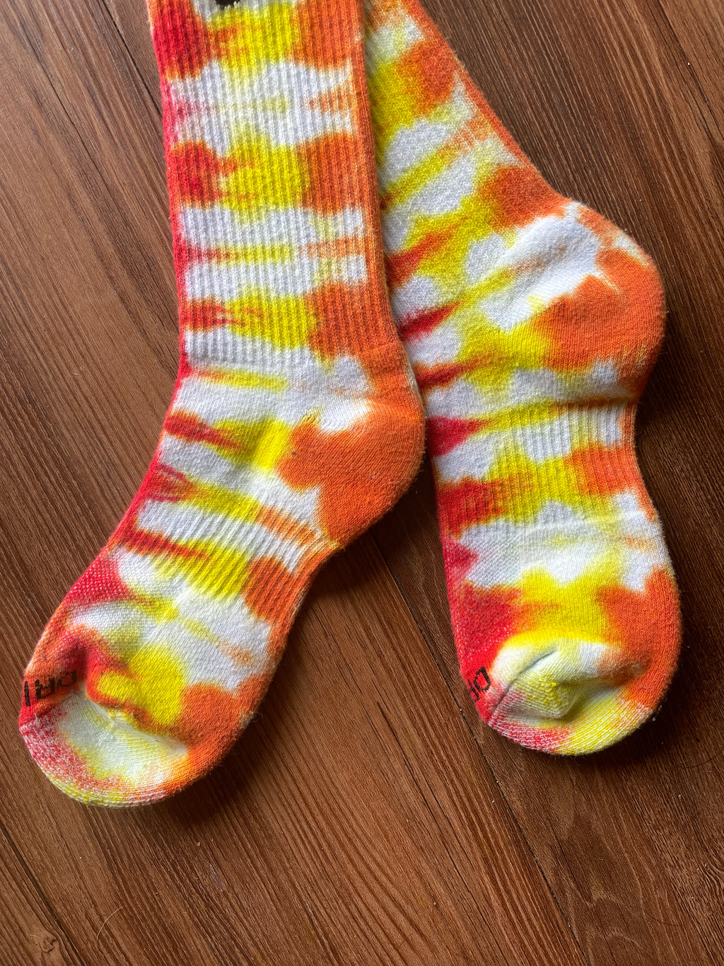 Red, Orange, and Yellow Tie Dye Nike Dri-FIT Training Socks - Size Medium (Men's 6-8/Women's 7-10)