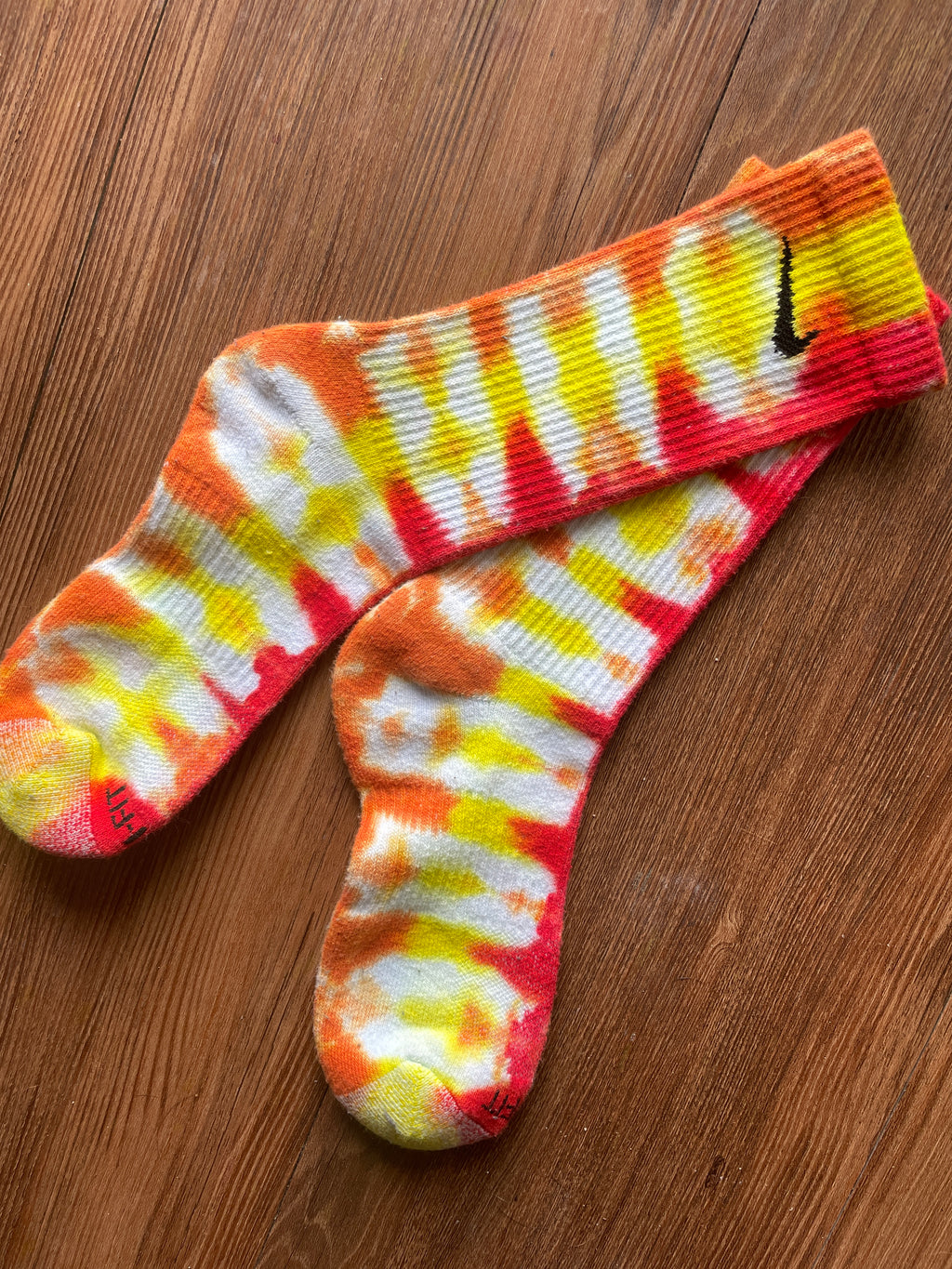 Red, Orange, and Yellow Tie Dye Nike Dri-FIT Training Socks - Size Medium (Men's 6-8/Women's 7-10)