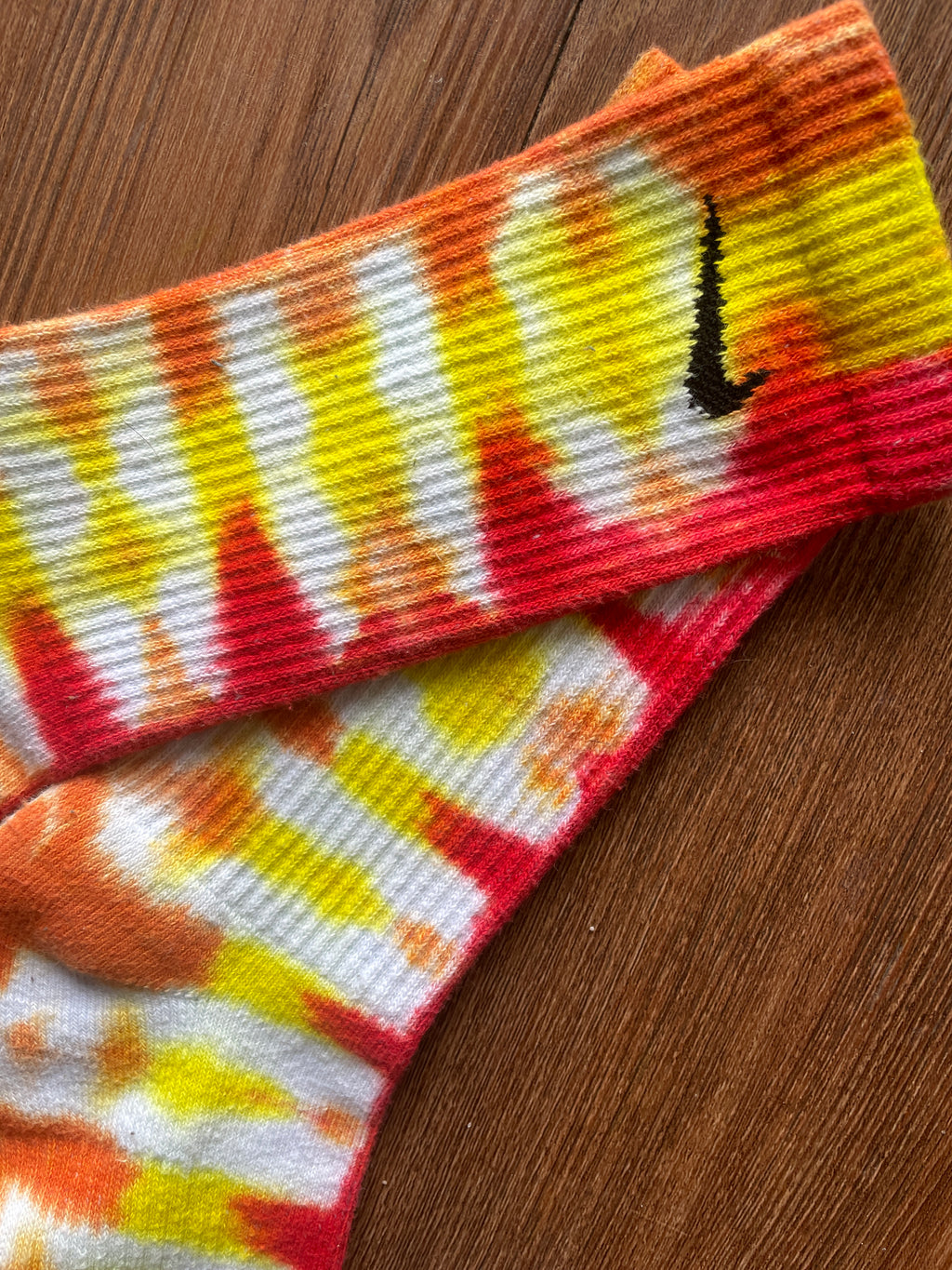 Red, Orange, and Yellow Tie Dye Nike Dri-FIT Training Socks - Size Medium (Men's 6-8/Women's 7-10)