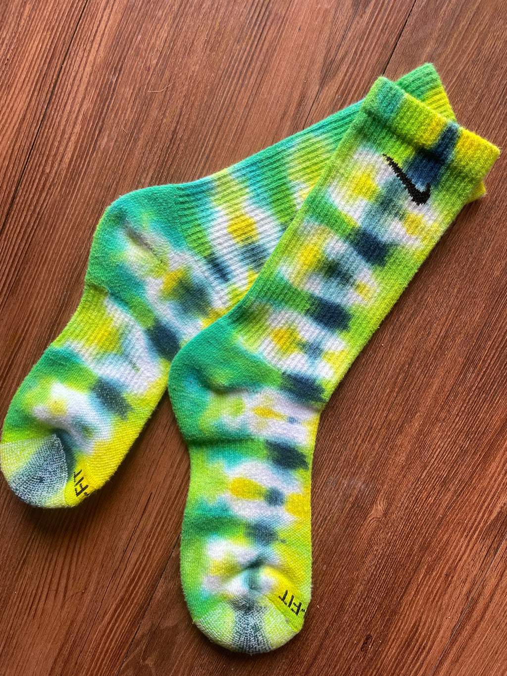 Bright Green, Yellow, and Blue Tie Dye Nike Dri-FIT Training Socks - Size Medium (Men's 6-8/Women's 7-10)