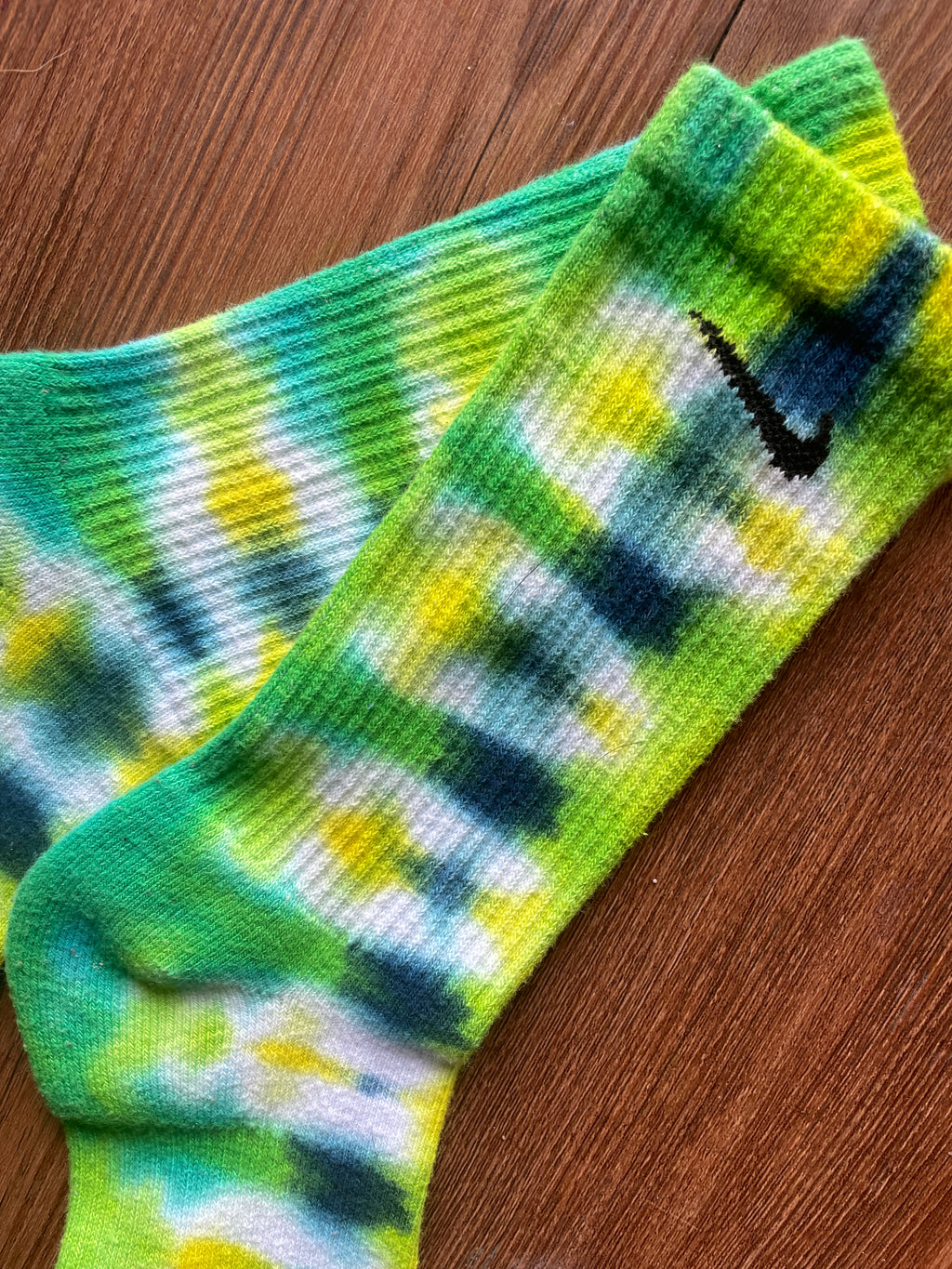 Bright Green, Yellow, and Blue Tie Dye Nike Dri-FIT Training Socks - Size Medium (Men's 6-8/Women's 7-10)