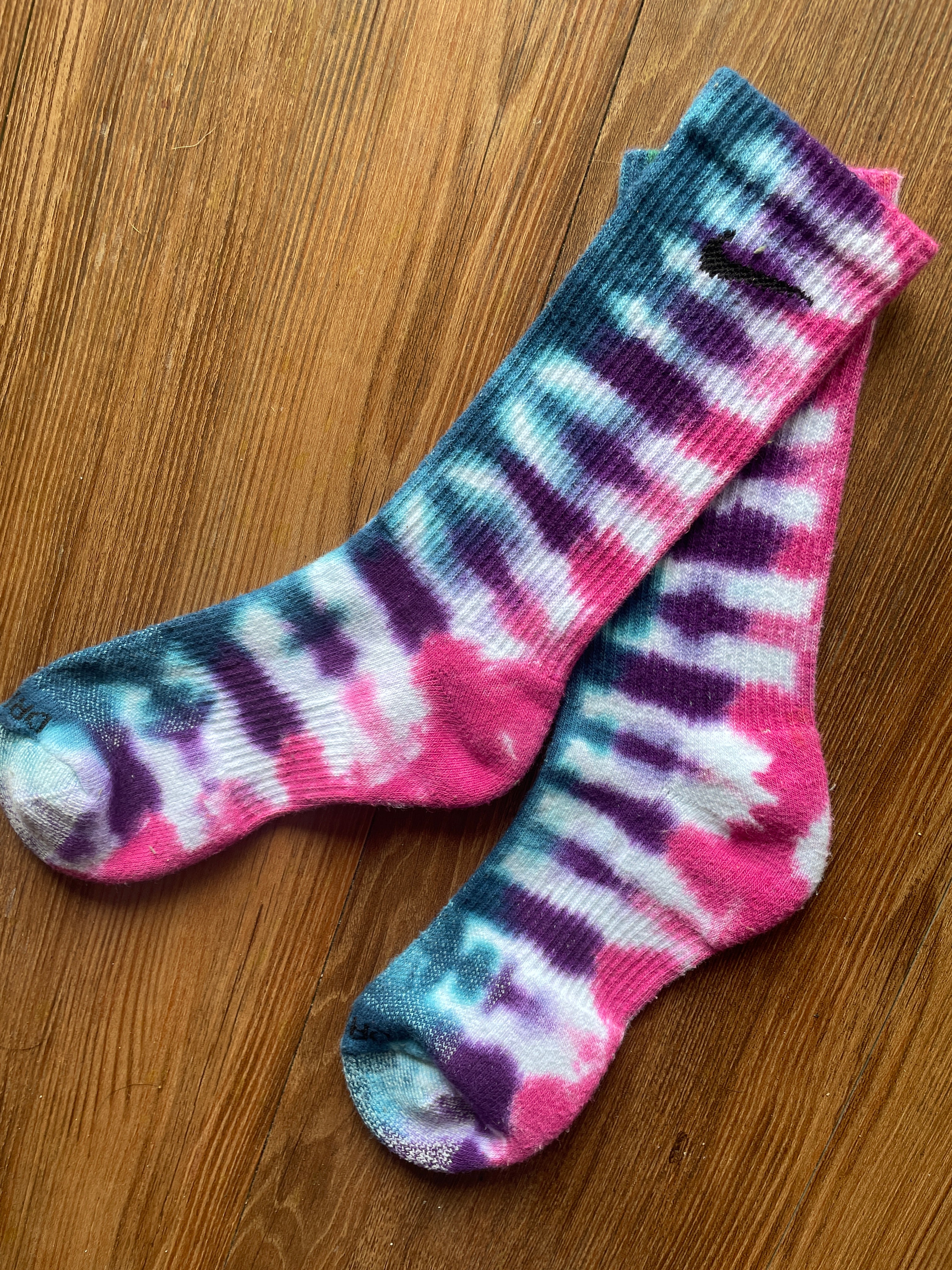 Purple, Pink, and Blue Tie Dye Nike Dri-FIT Training Socks - Size Medium (Men's 6-8/Women's 7-10)