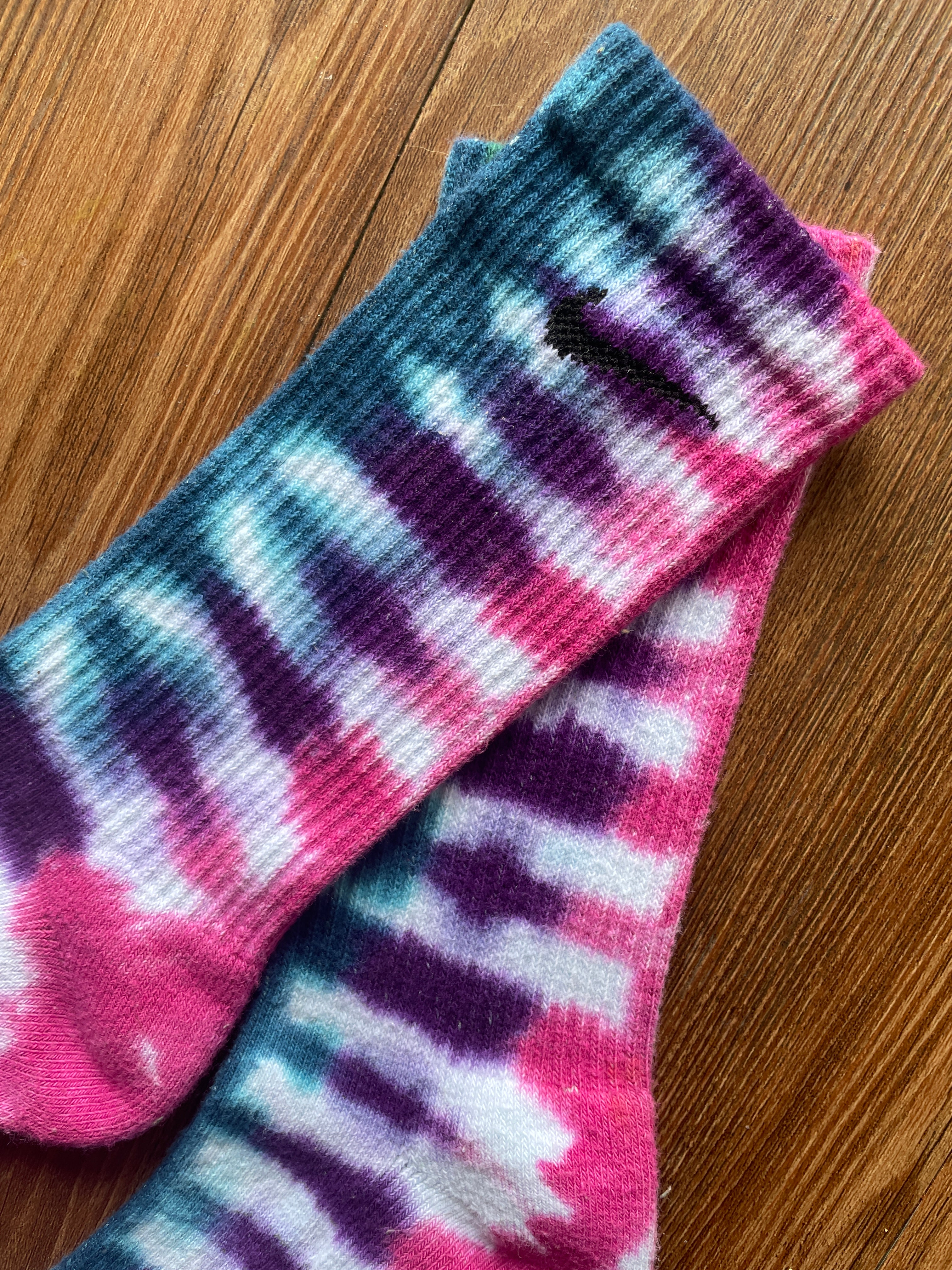 Purple, Pink, and Blue Tie Dye Nike Dri-FIT Training Socks - Size Medium (Men's 6-8/Women's 7-10)