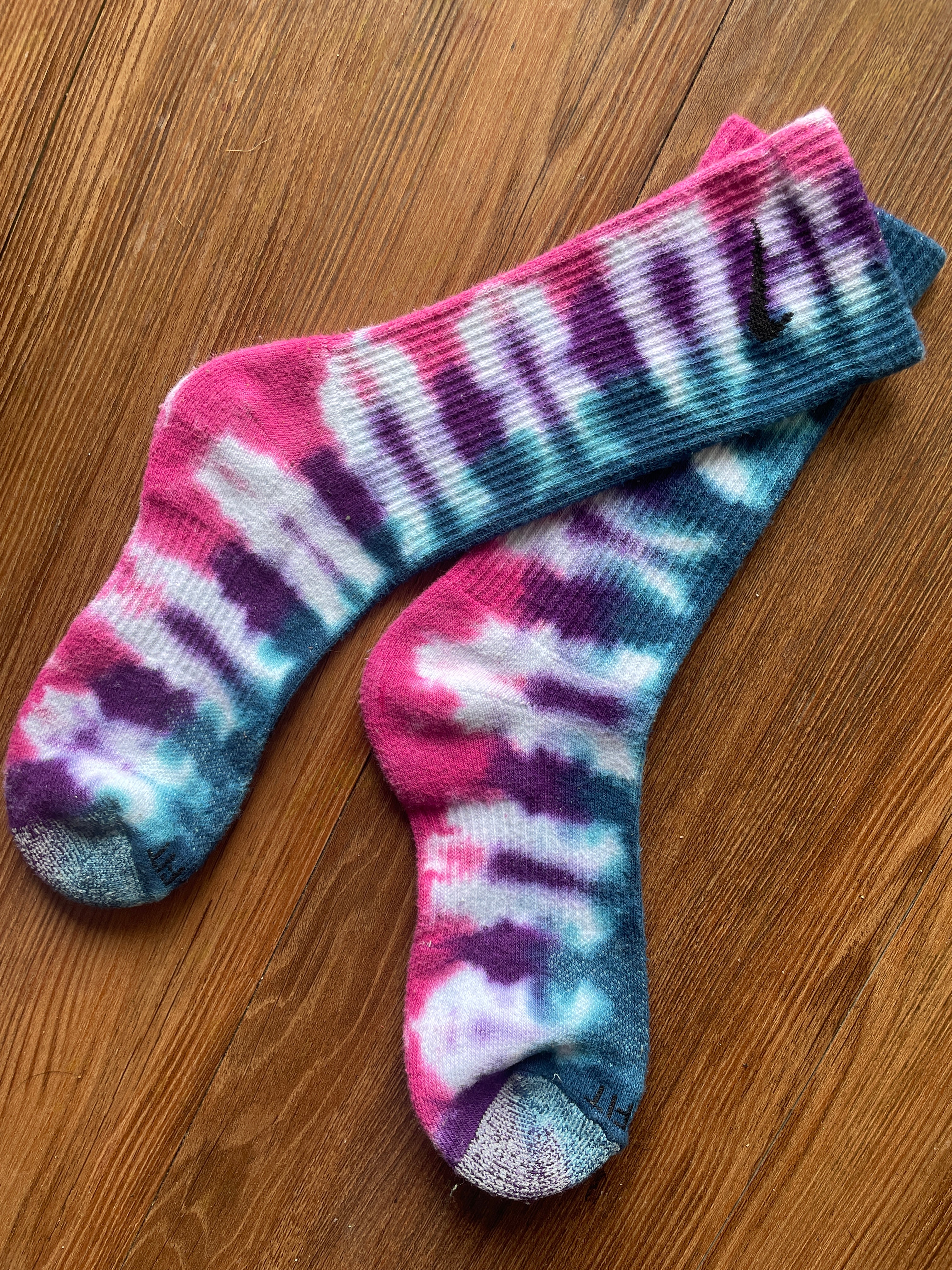 Purple, Pink, and Blue Tie Dye Nike Dri-FIT Training Socks - Size Medium (Men's 6-8/Women's 7-10)