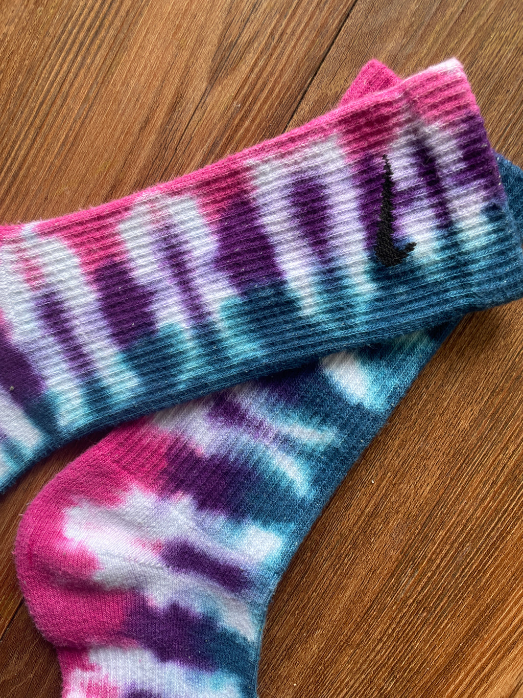 Purple, Pink, and Blue Tie Dye Nike Dri-FIT Training Socks - Size Medium (Men's 6-8/Women's 7-10)