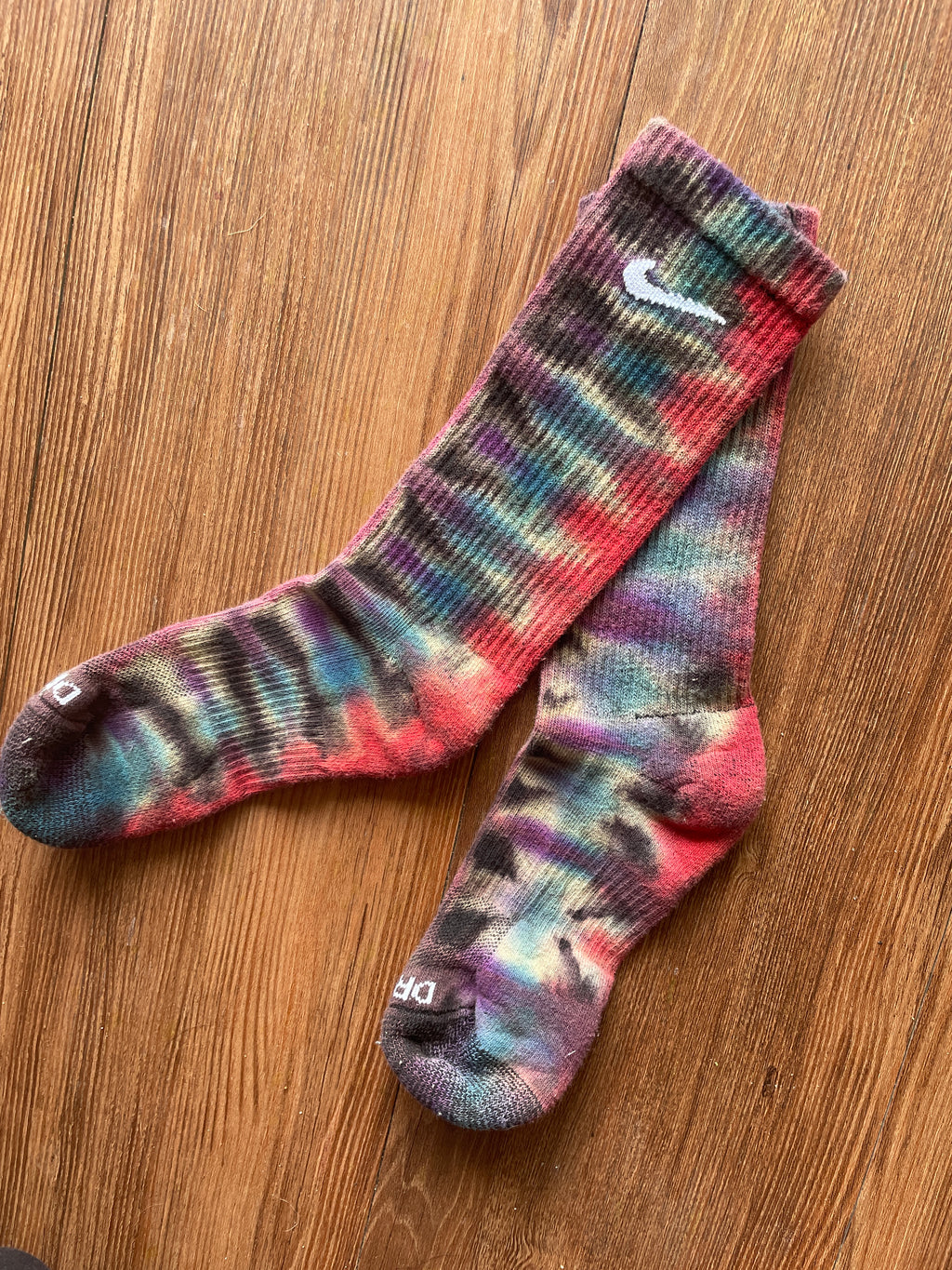 Red, Blue, and Red Reverse Tie Dye Nike Dri-FIT Training Socks - Size Medium (Men's 6-8/Women's 7-10)