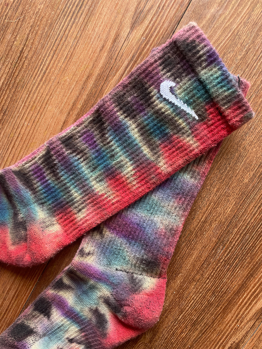 Red, Blue, and Red Reverse Tie Dye Nike Dri-FIT Training Socks - Size Medium (Men's 6-8/Women's 7-10)