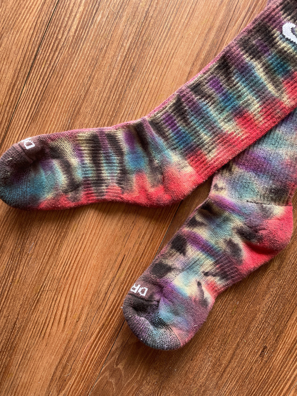 Red, Blue, and Red Reverse Tie Dye Nike Dri-FIT Training Socks - Size Medium (Men's 6-8/Women's 7-10)