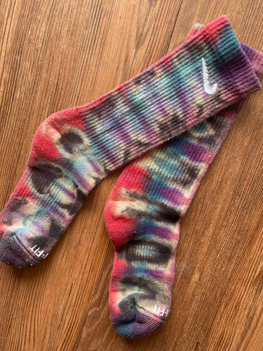 Red, Blue, and Red Reverse Tie Dye Nike Dri-FIT Training Socks - Size Medium (Men's 6-8/Women's 7-10)