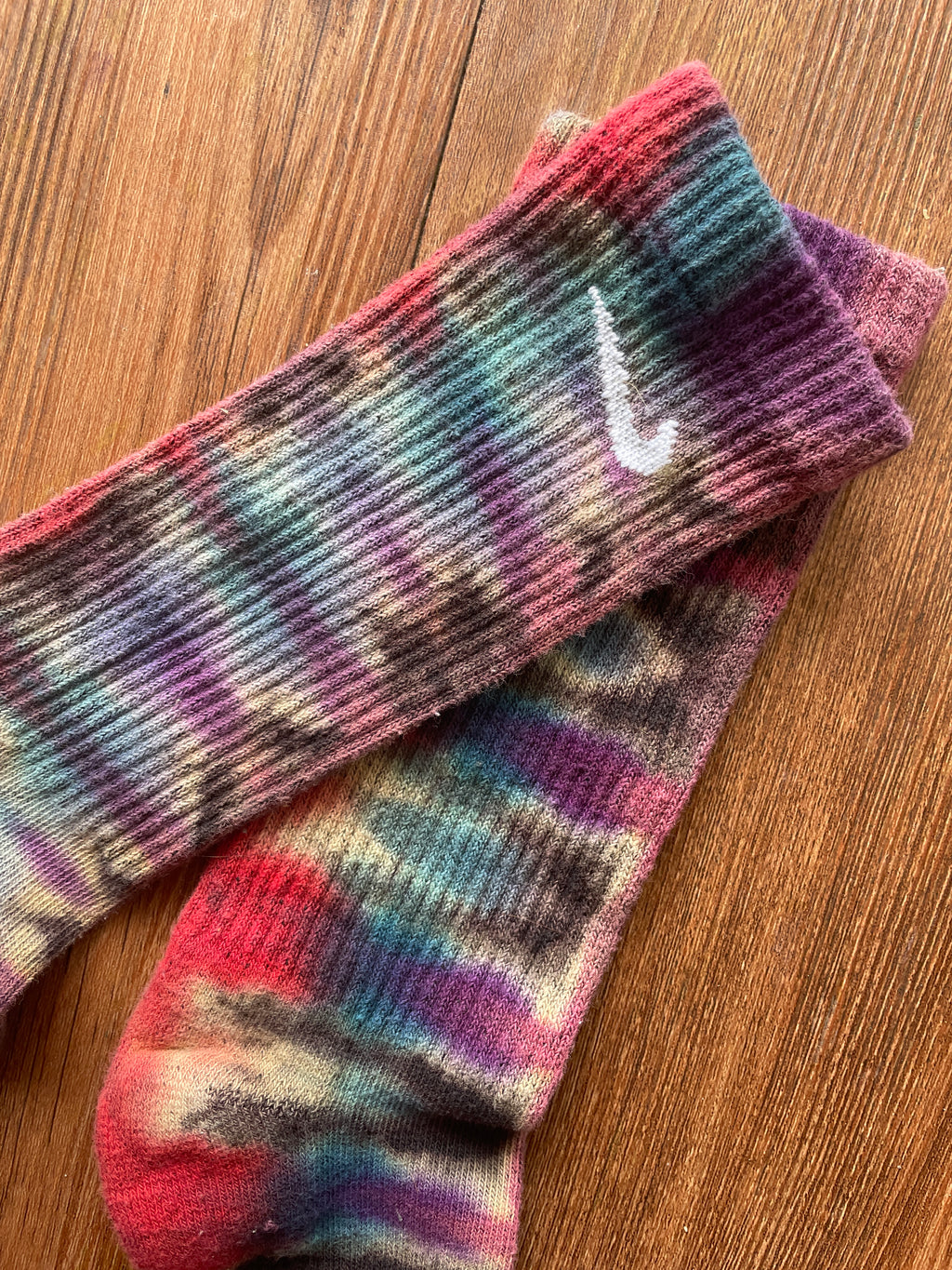 Red, Blue, and Red Reverse Tie Dye Nike Dri-FIT Training Socks - Size Medium (Men's 6-8/Women's 7-10)