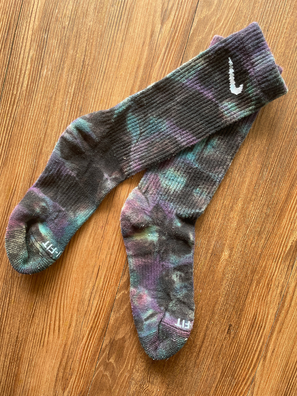 Purple, Blue, and Black Reverse Tie Dye Nike Dri-FIT Training Socks - Size Medium (Men's 6-8/Women's 7-10)