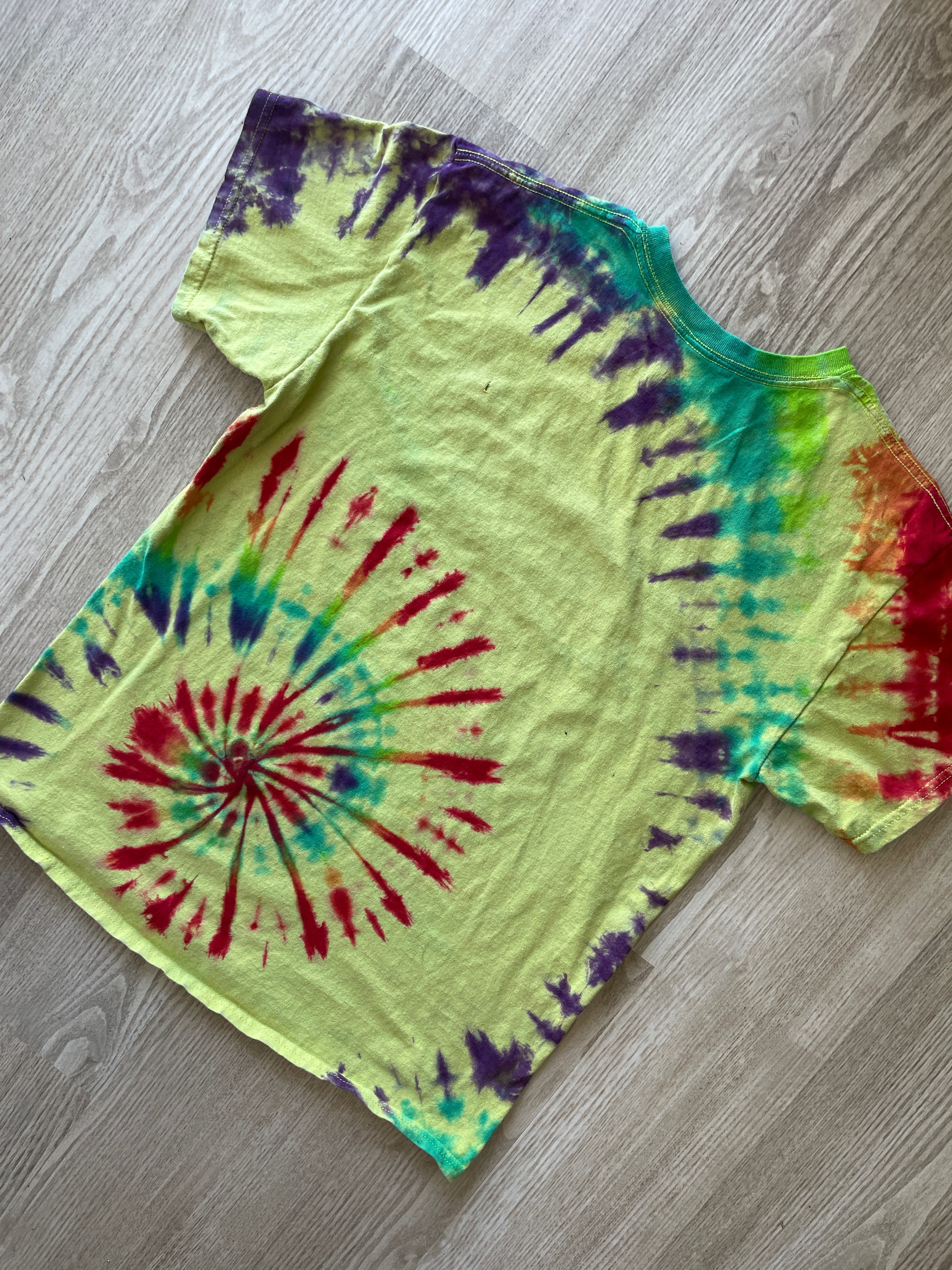 LARGE Men’s Spongebob Squarepants Handmade Tie Dye T-Shirt | One-Of-a-Kind Yellow and Rainbow Short Sleeve