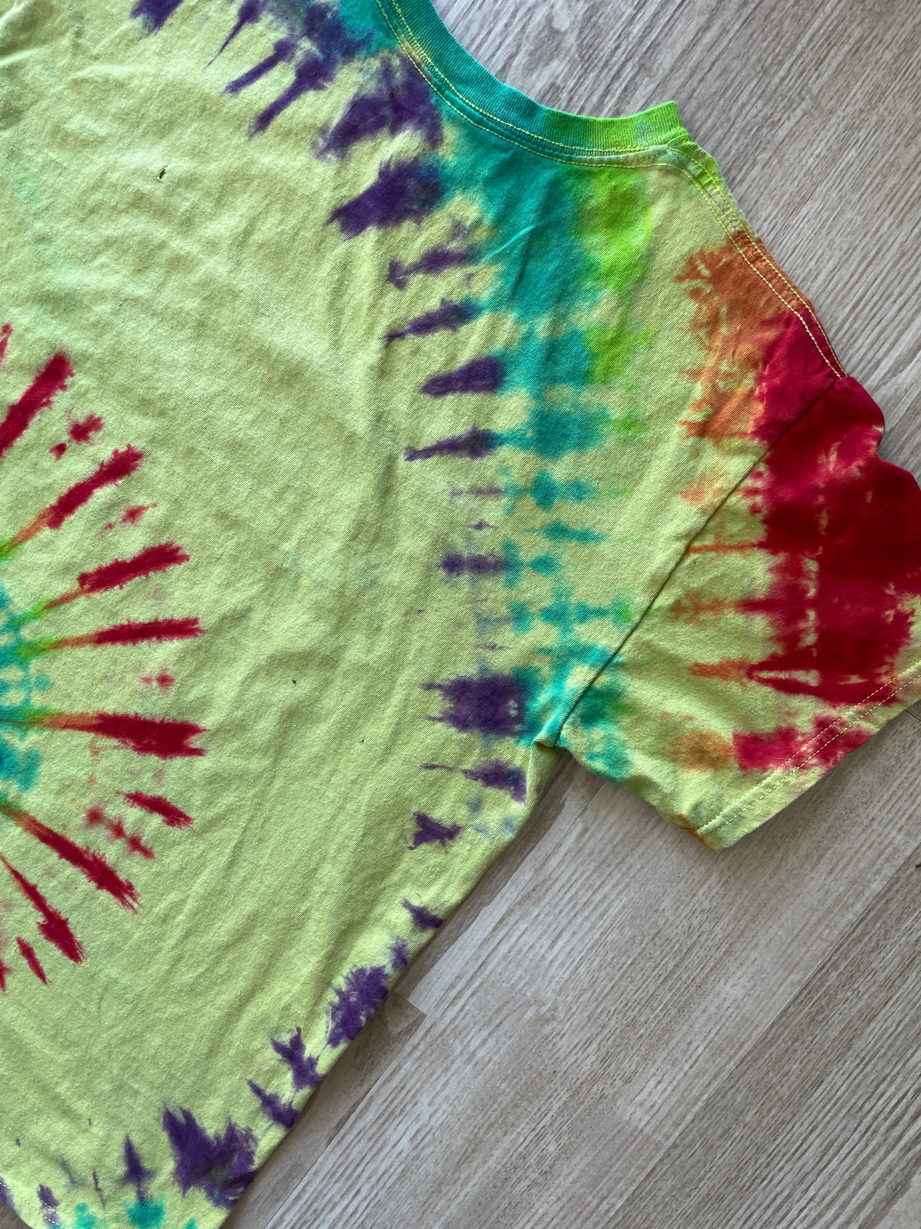 LARGE Men’s Spongebob Squarepants Handmade Tie Dye T-Shirt | One-Of-a-Kind Yellow and Rainbow Short Sleeve