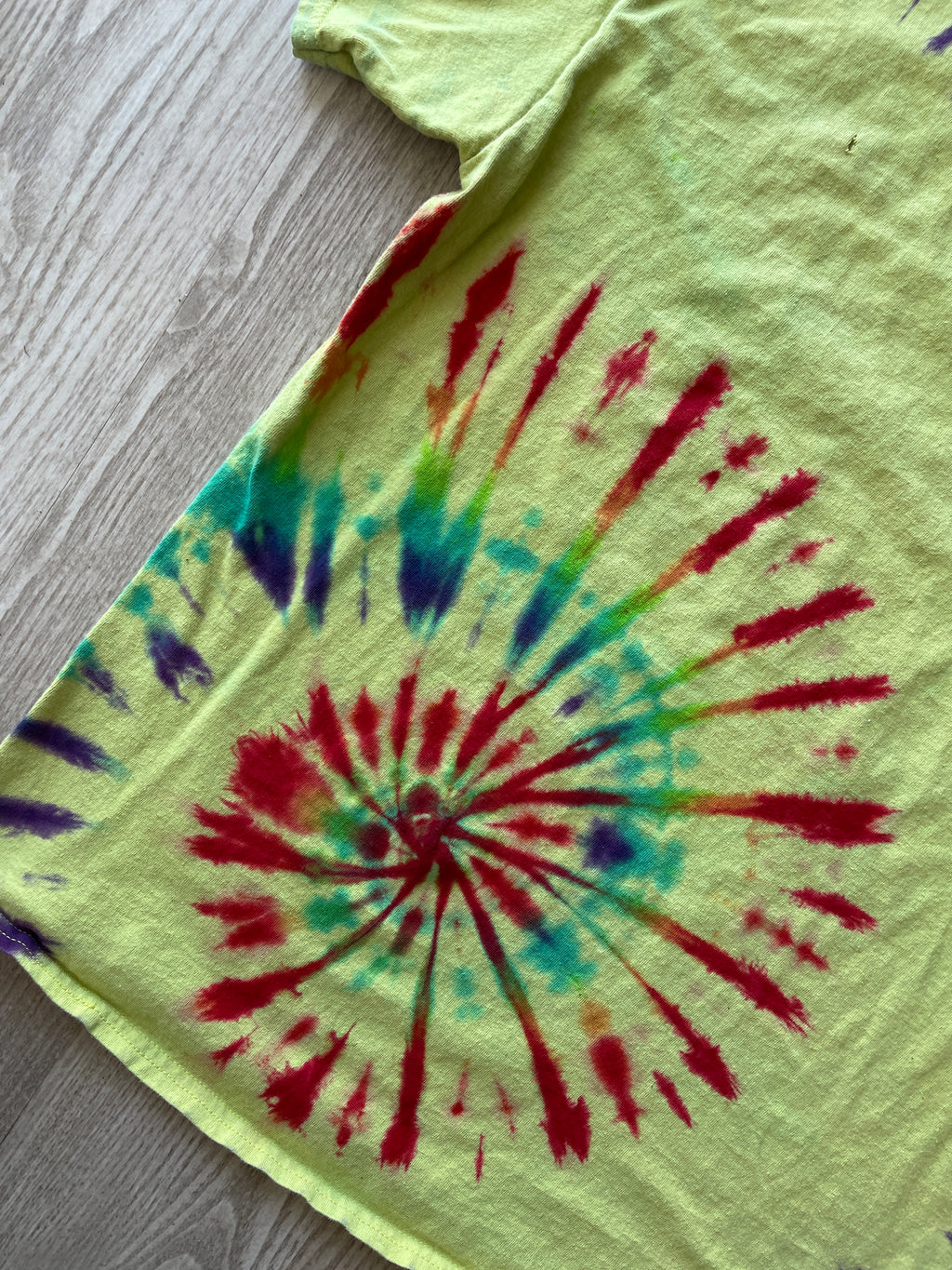 LARGE Men’s Spongebob Squarepants Handmade Tie Dye T-Shirt | One-Of-a-Kind Yellow and Rainbow Short Sleeve