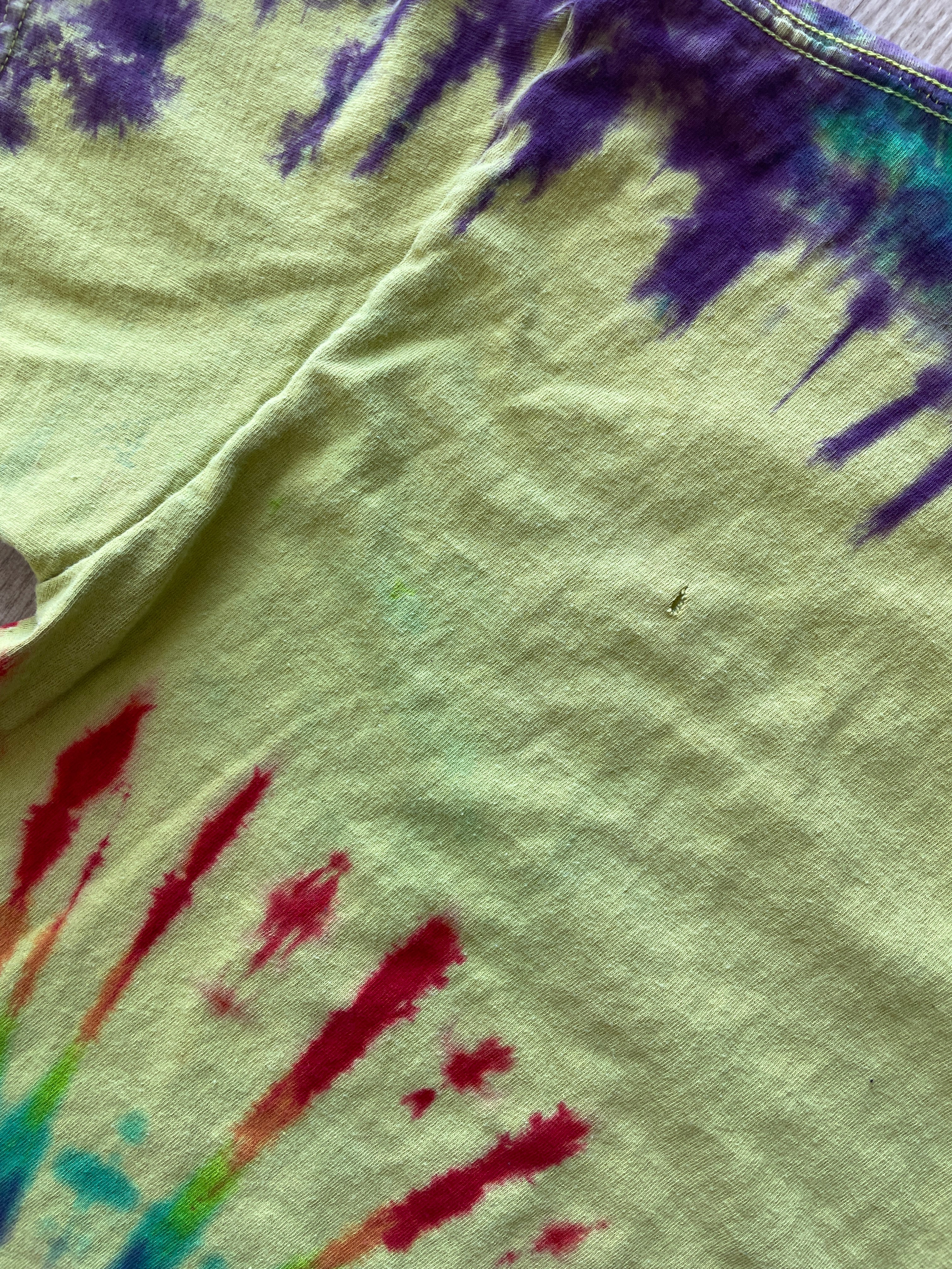 LARGE Men’s Spongebob Squarepants Handmade Tie Dye T-Shirt | One-Of-a-Kind Yellow and Rainbow Short Sleeve