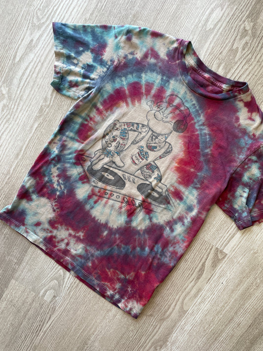 MEDIUM Men’s DJ Popeye Handmade Tie Dye T-Shirt | One-Of-a-Kind Red and Blue Short Sleeve
