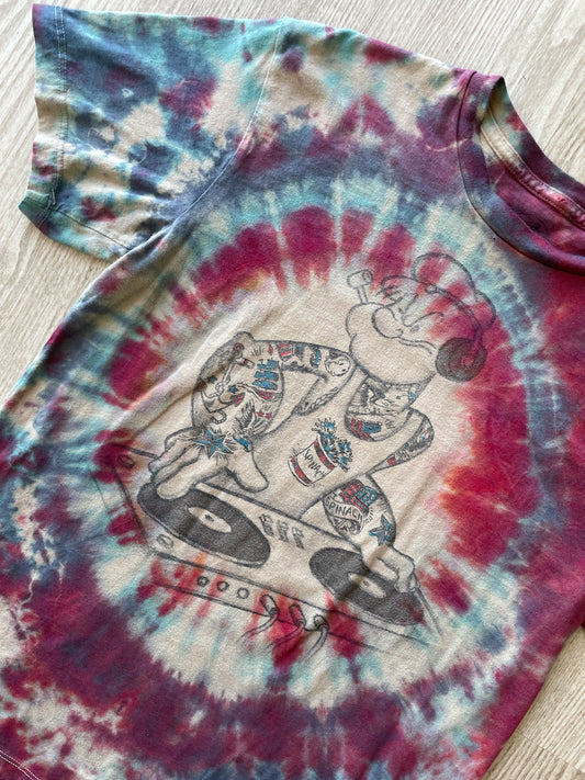 MEDIUM Men’s DJ Popeye Handmade Tie Dye T-Shirt | One-Of-a-Kind Red and Blue Short Sleeve