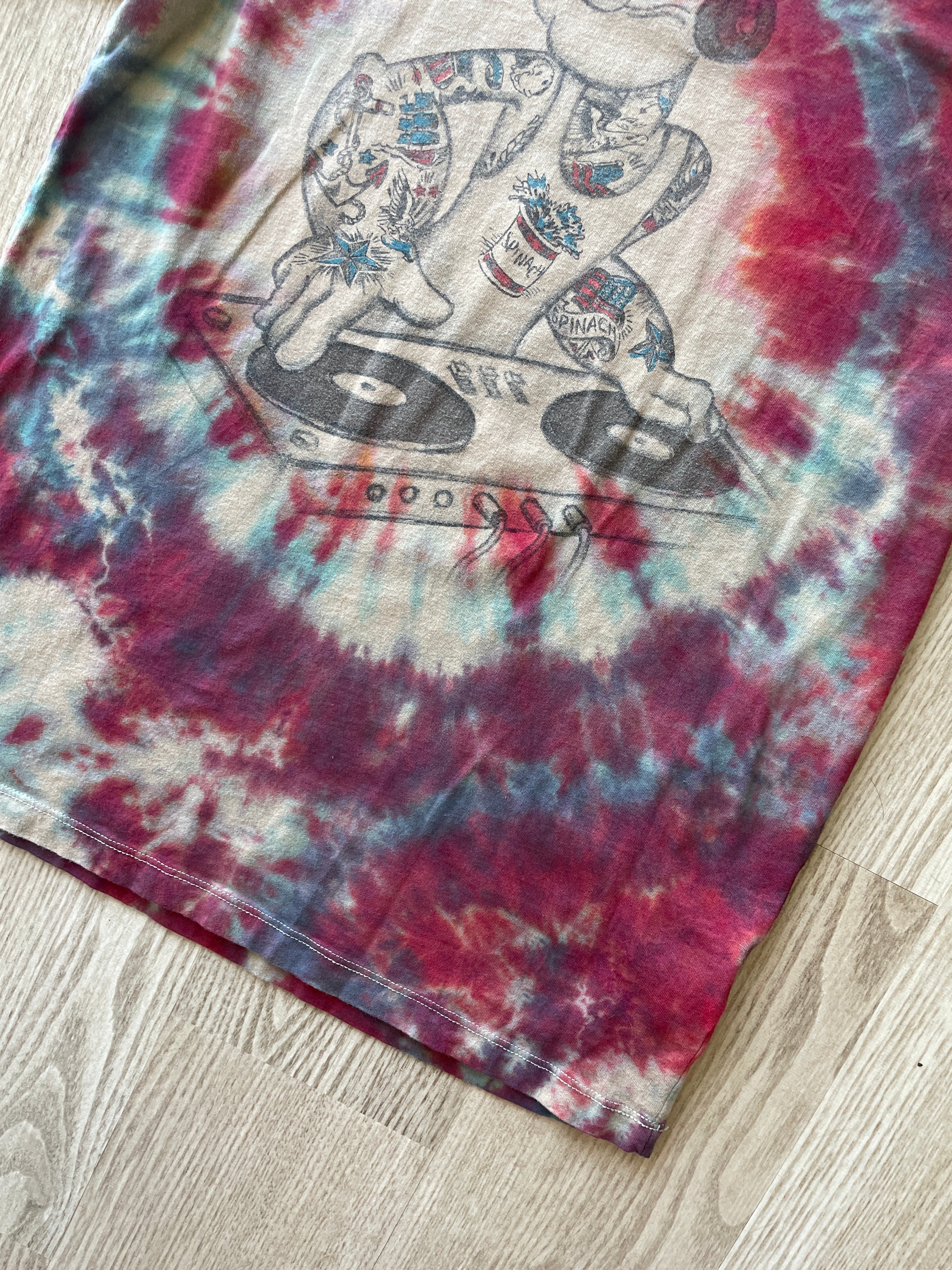 MEDIUM Men’s DJ Popeye Handmade Tie Dye T-Shirt | One-Of-a-Kind Red and Blue Short Sleeve
