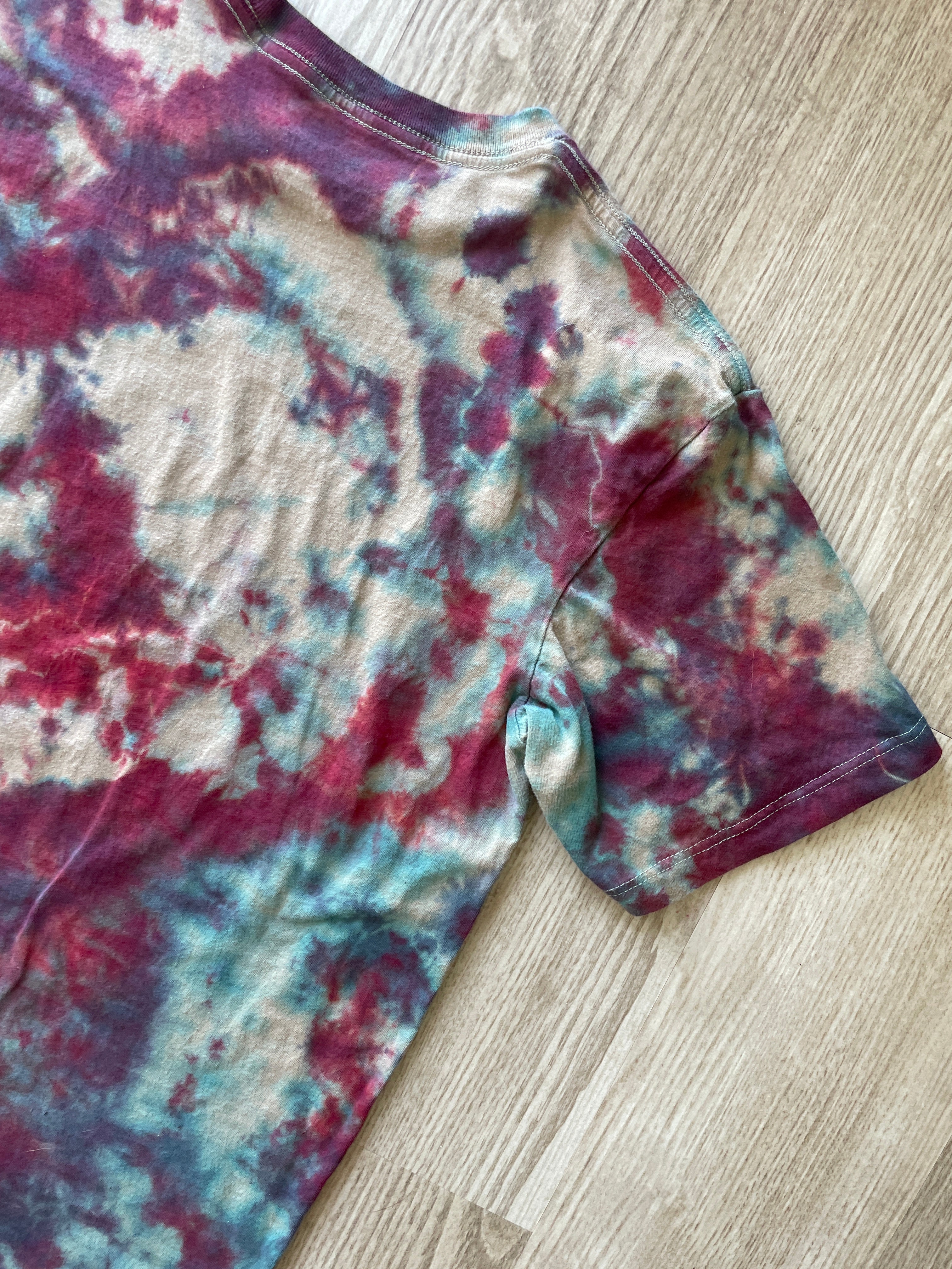 MEDIUM Men’s DJ Popeye Handmade Tie Dye T-Shirt | One-Of-a-Kind Red and Blue Short Sleeve