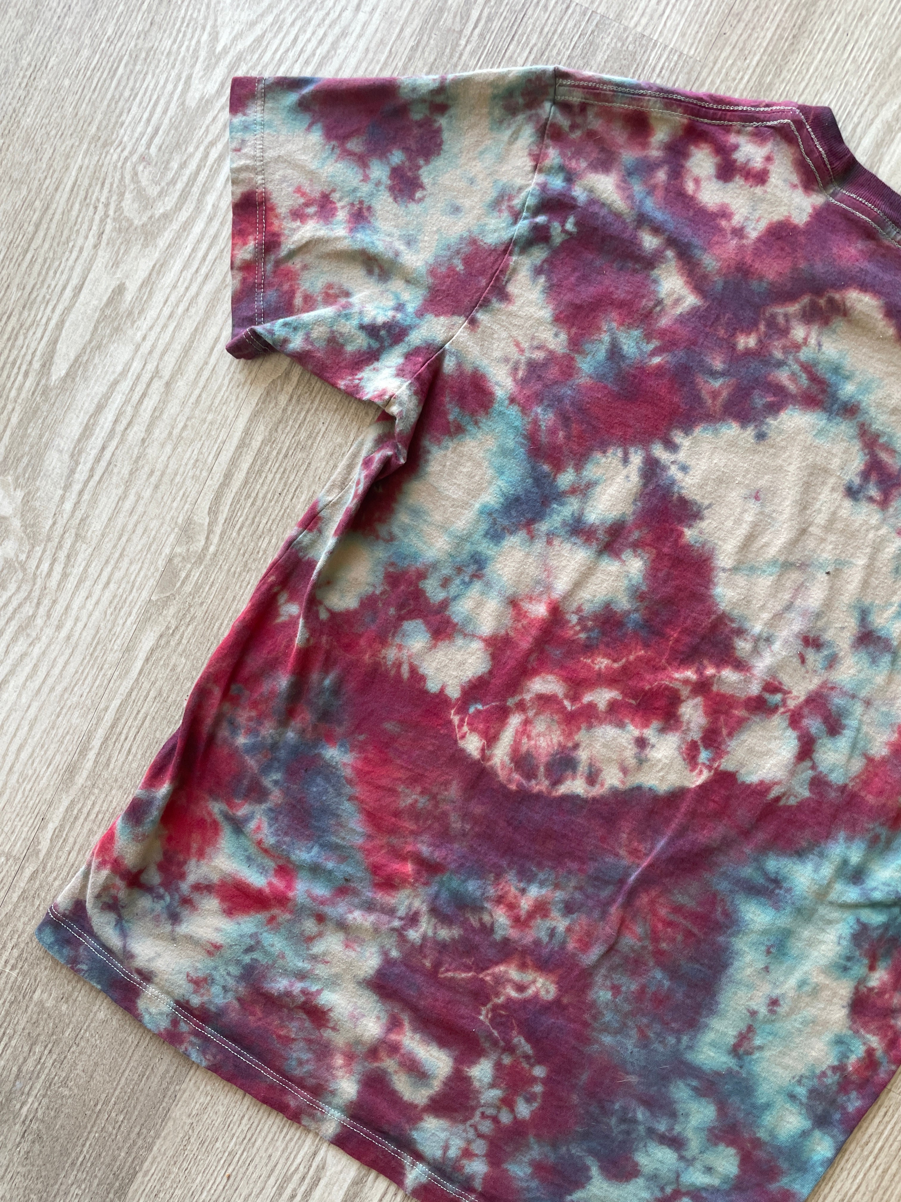 MEDIUM Men’s DJ Popeye Handmade Tie Dye T-Shirt | One-Of-a-Kind Red and Blue Short Sleeve