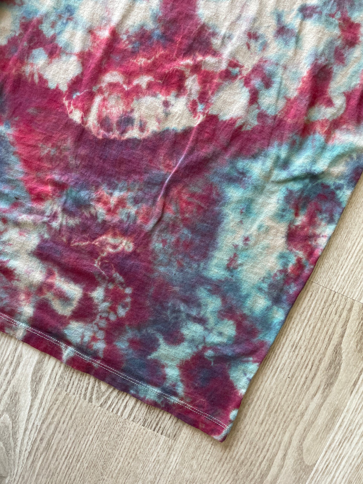 MEDIUM Men’s DJ Popeye Handmade Tie Dye T-Shirt | One-Of-a-Kind Red and Blue Short Sleeve