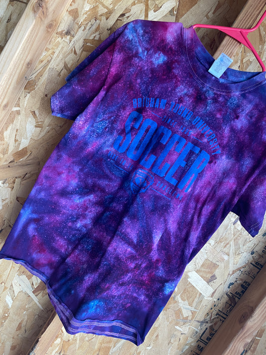 Medium Men’s BYU Soccer Handmade Tie Dye T-Shirt | Blue and Purple Galaxy Ice Dye Tie Dye Short Sleeve