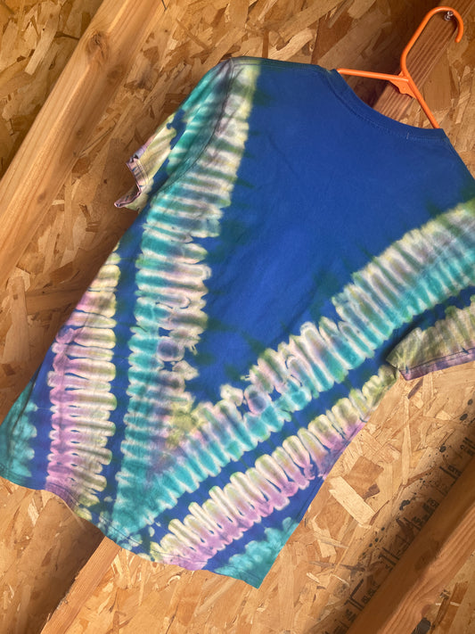 Medium Men’s Sonic the Hedgehog I Tried Handmade Tie Dye T-Shirt | Blue and Yellow Pastel Pleated Tie Dye Short Sleeve