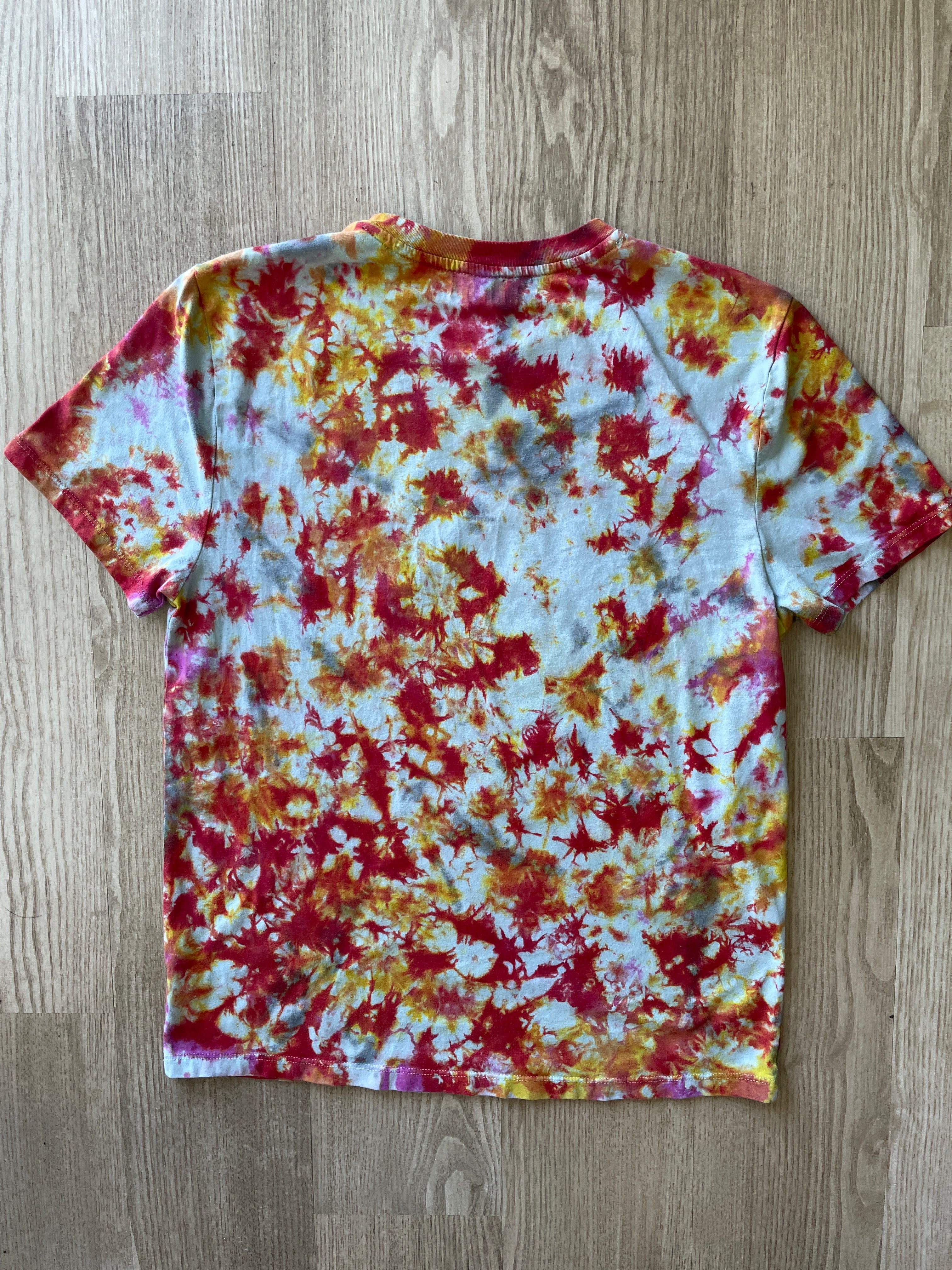 MEDIUM Men’s Maruchan Ramen Instant Lunch Handmade Tie Dye T-Shirt | One-Of-a-Kind Red, Yellow, and Orange Short Sleeve