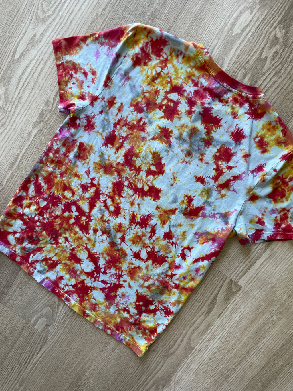 MEDIUM Men’s Maruchan Ramen Instant Lunch Handmade Tie Dye T-Shirt | One-Of-a-Kind Red, Yellow, and Orange Short Sleeve