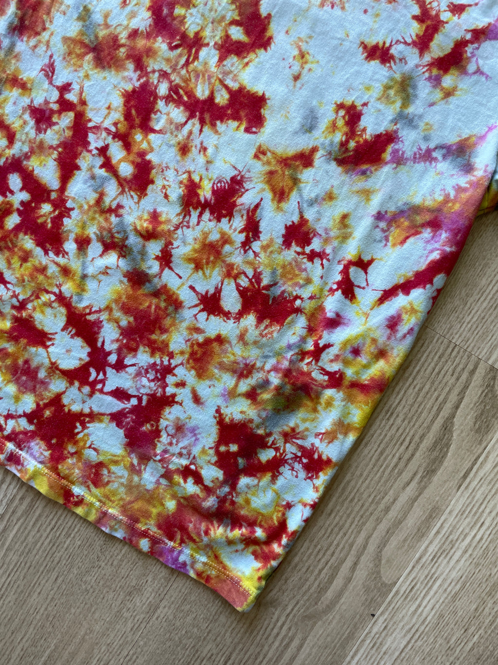 MEDIUM Men’s Maruchan Ramen Instant Lunch Handmade Tie Dye T-Shirt | One-Of-a-Kind Red, Yellow, and Orange Short Sleeve