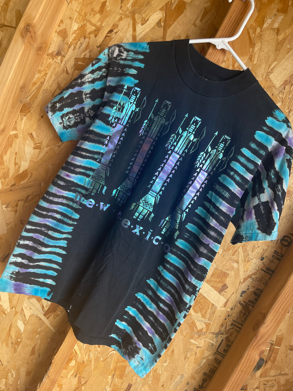 Medium Men’s New Mexico Handmade Tie Dye T-Shirt | Black, Purple, ands Blue Pleated Tie Dye Short Sleeve