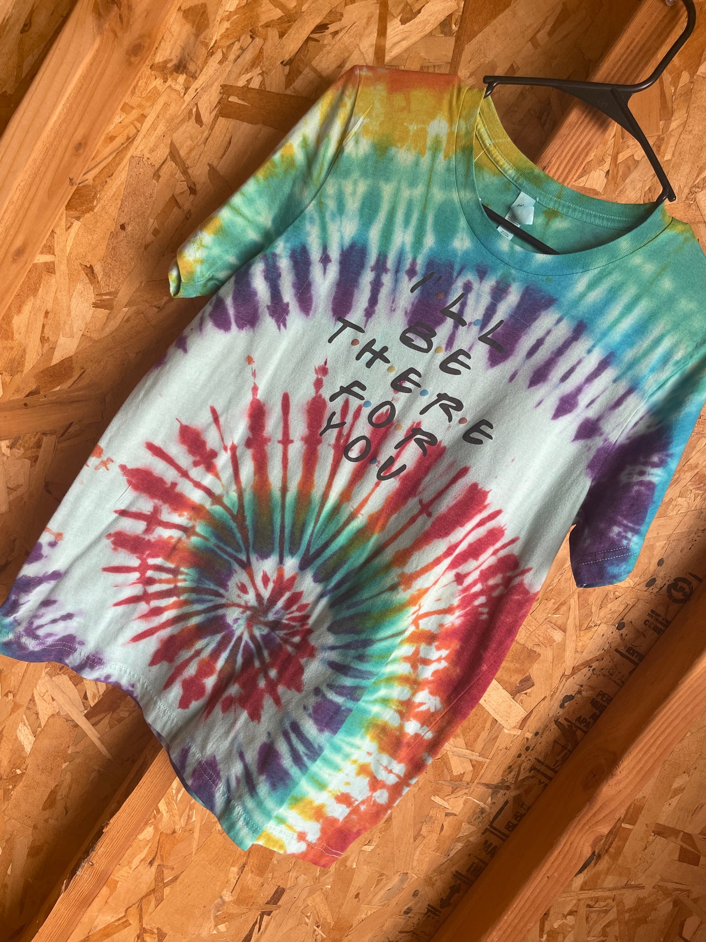 Medium Men’s Friends I’ll Be There For You Handmade Tie Dye T-Shirt | Rainbow Spiral Tie Dye Short Sleeve