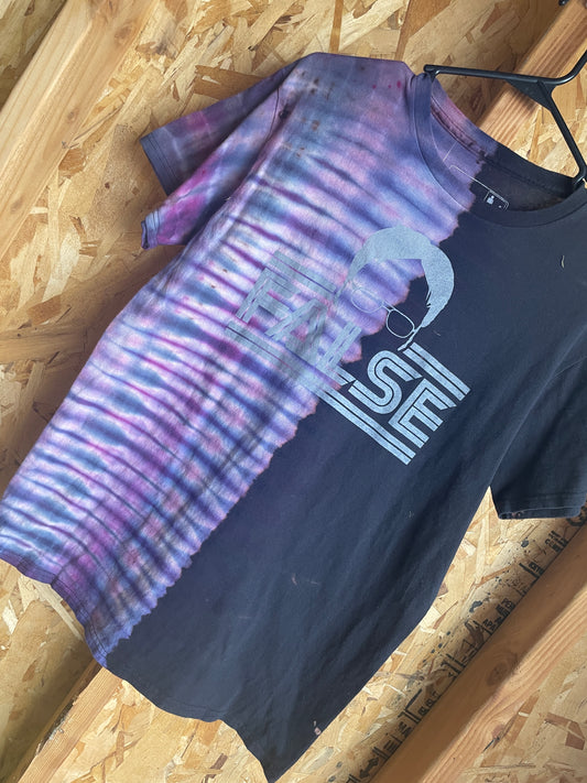 Medium Men’s Dwight FALSE Handmade Tie Dye T-Shirt | The Office Black and Purple Pleated Reverse Tie Dye Short Sleeve