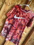 Large Men’s Nike Swoosh Handmade Tie Dye T-Shirt | Orange, Pink, and Red Crumpled Tie Dye Short Sleeve