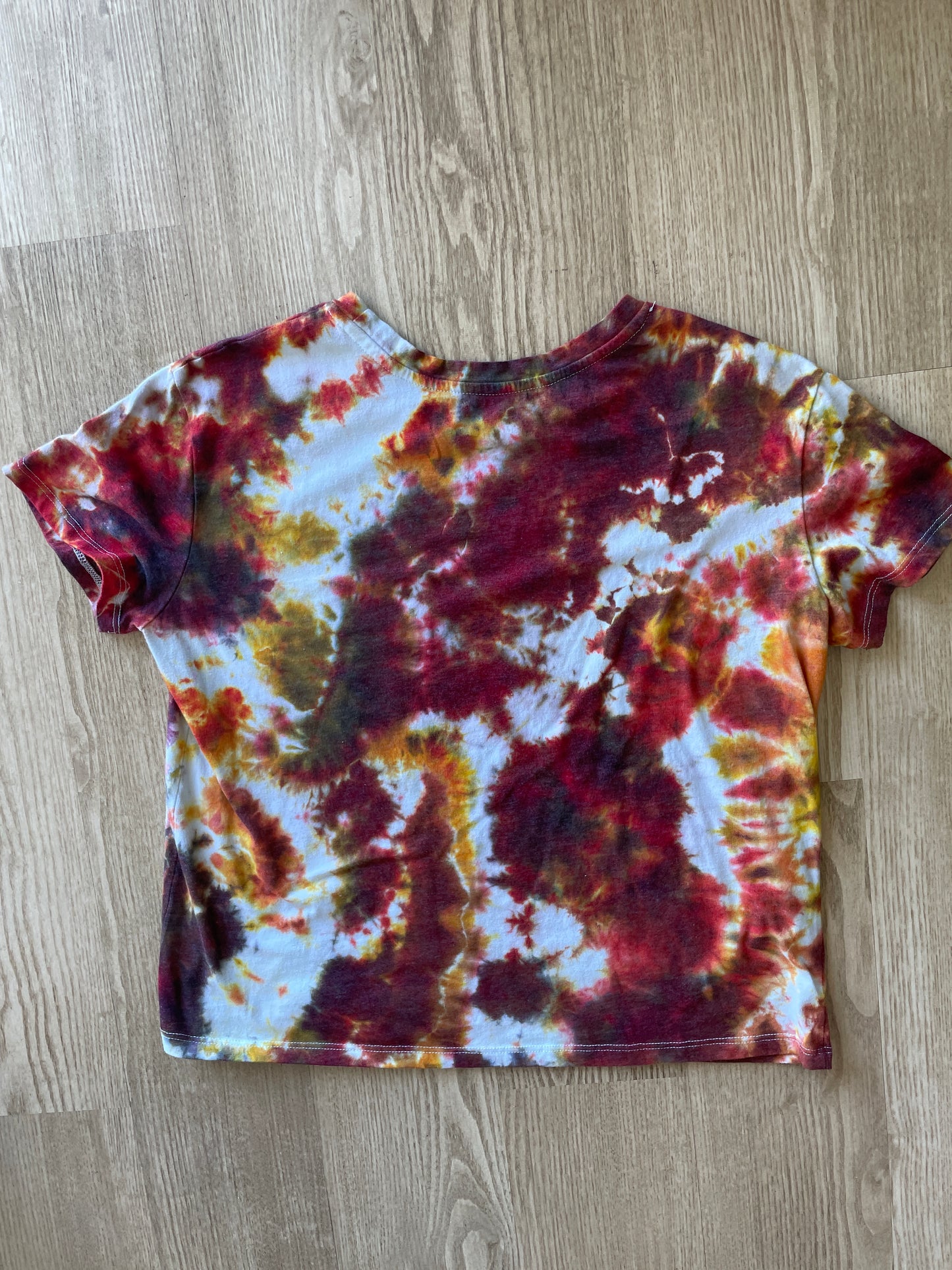 2XL Women’s Lion King Hakuna Matata Handmade Tie Dye T-Shirt | One-Of-a-Kind Red and Yellow Crumpled Short Sleeve