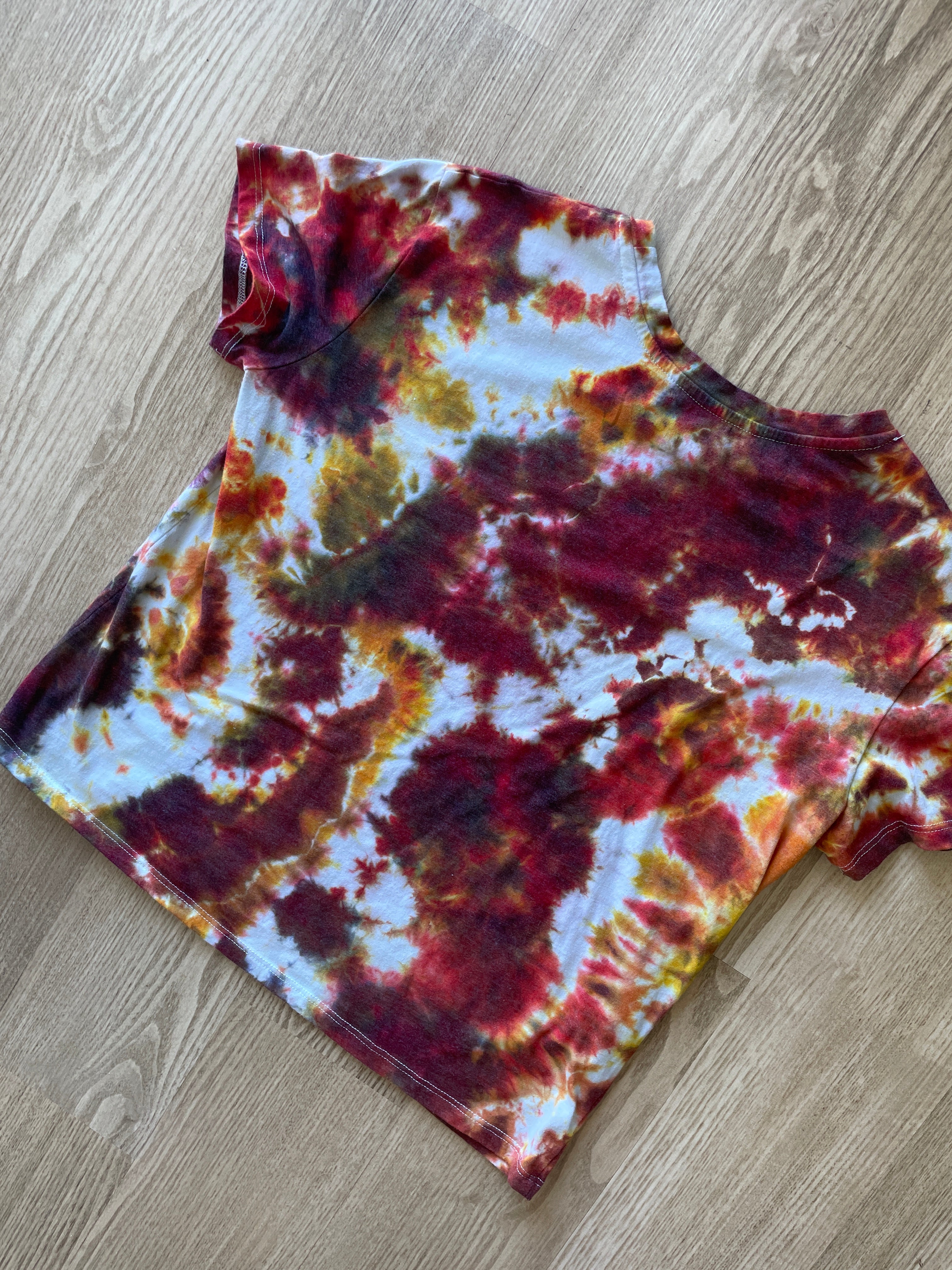 2XL Women’s Lion King Hakuna Matata Handmade Tie Dye T-Shirt | One-Of-a-Kind Red and Yellow Crumpled Short Sleeve