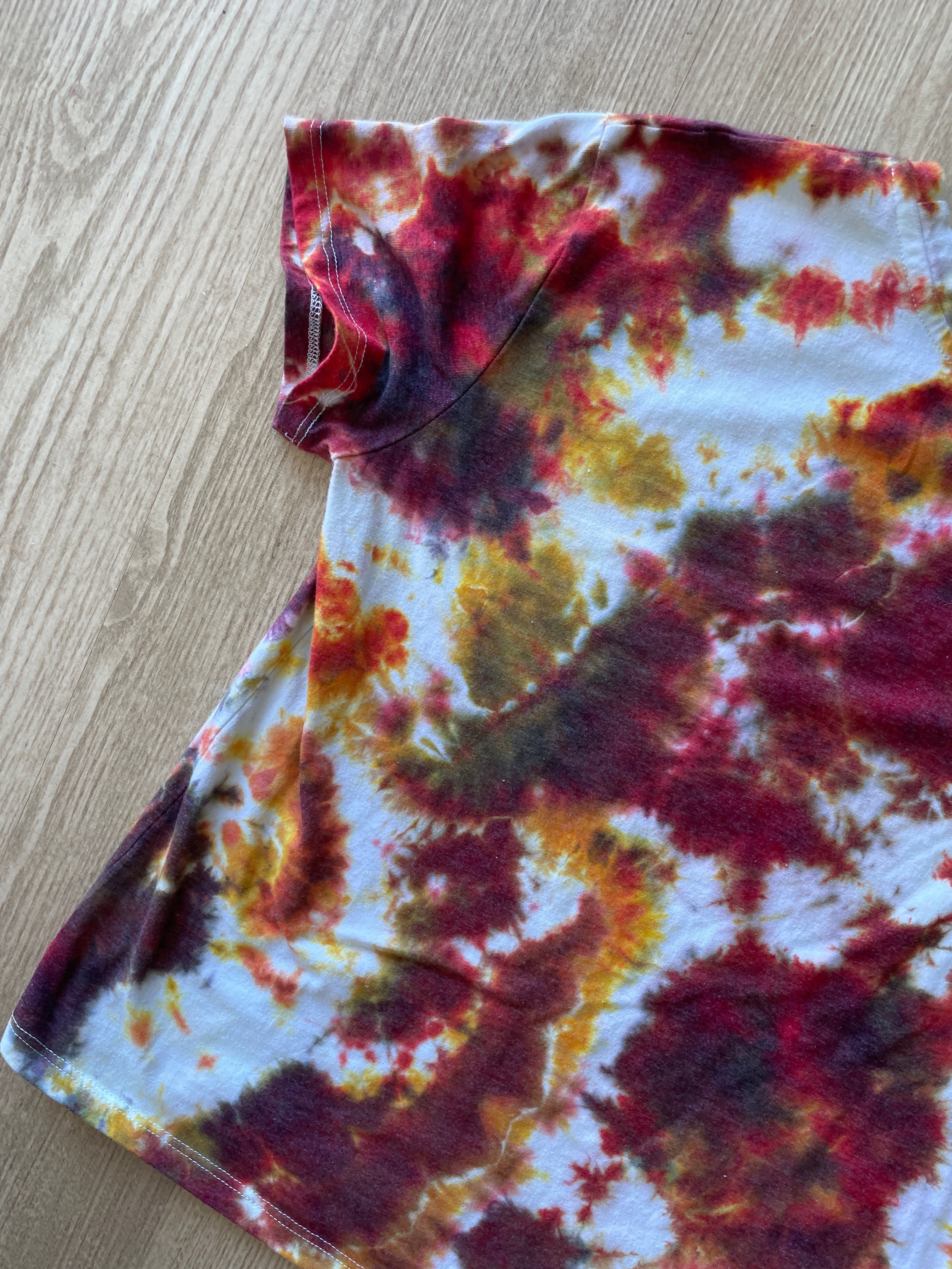2XL Women’s Lion King Hakuna Matata Handmade Tie Dye T-Shirt | One-Of-a-Kind Red and Yellow Crumpled Short Sleeve