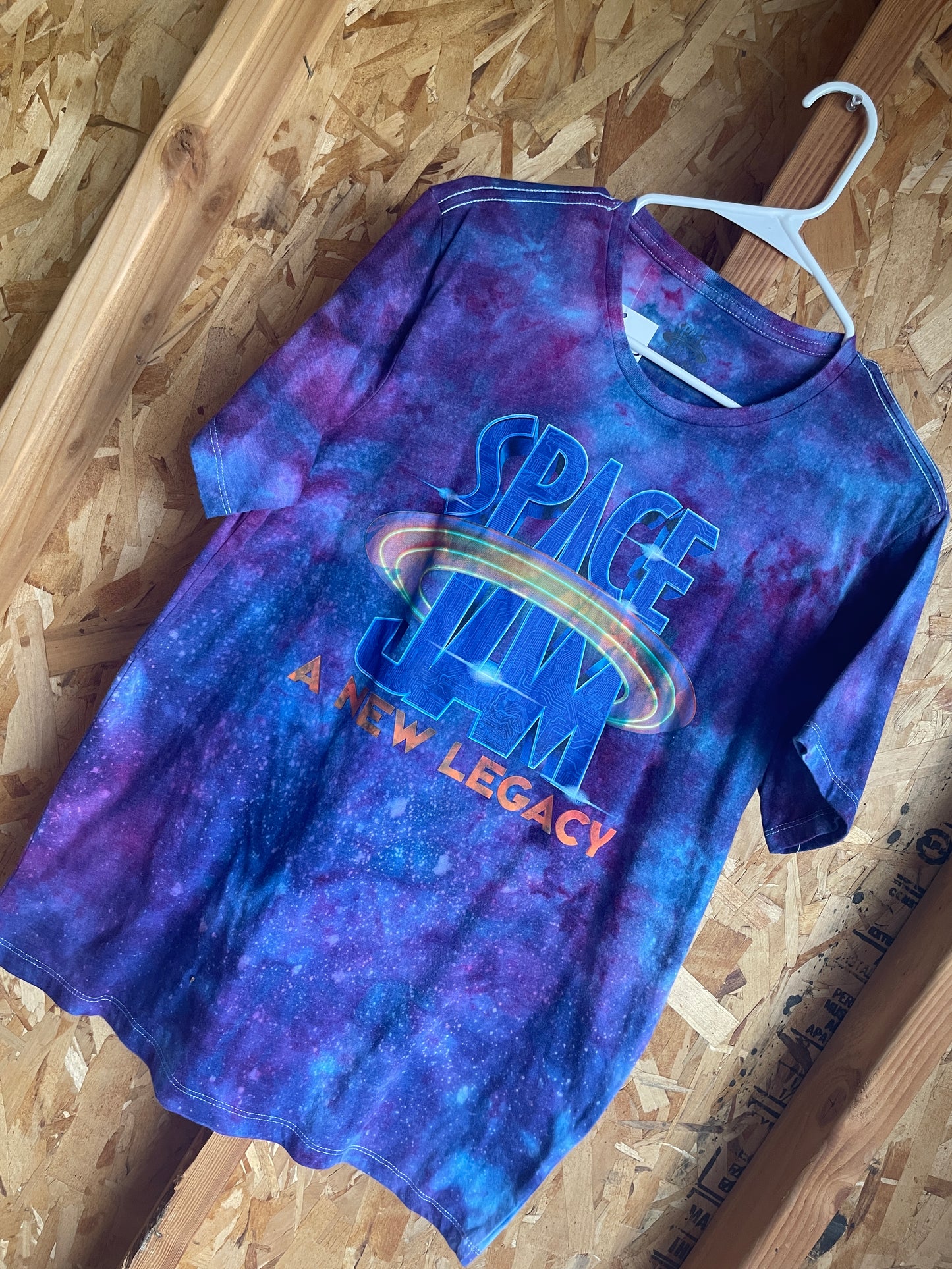 Large Men’s Space Jam A New Legacy Handmade Tie Dye T-Shirt | Blue and purple Crumpled Tie Dye Short Sleeve