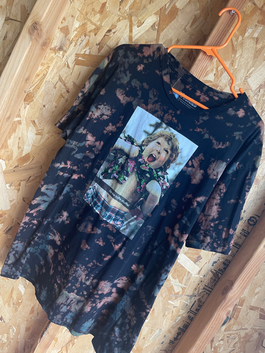 Large Men’s Do the Truffle Shuffle Handmade Tie Dye T-Shirt | The Goonies Reverse Dye Crumpled Tie Dye Short Sleeve