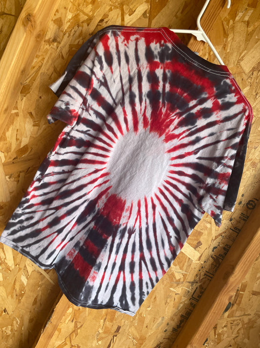 Large Men’s Rock and Roll Hall of Fame Handmade Tie Dye T-Shirt | Red and Black Pleated Tie Dye Short Sleeve